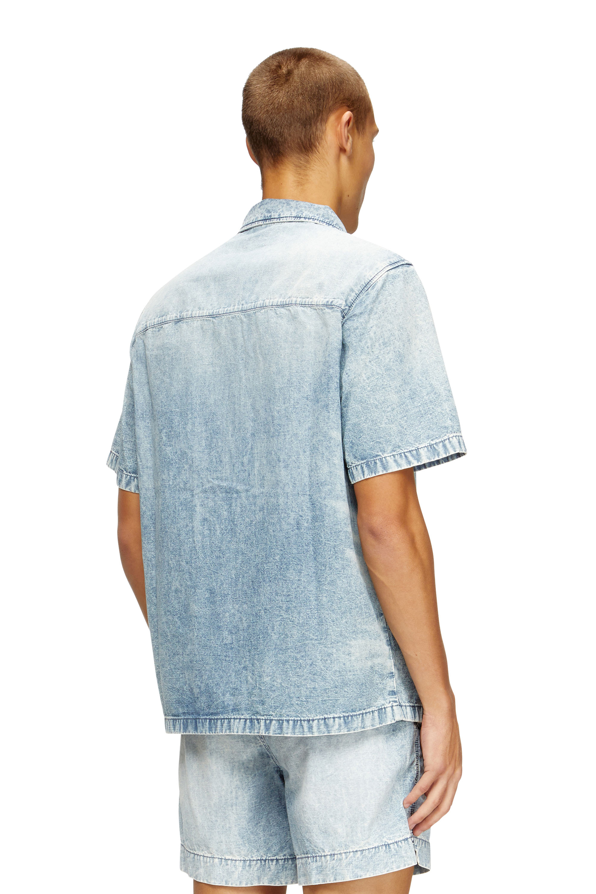 Diesel - D-NABIL-S4, Male's Bowling shirt in marbled denim in Light Blue - 4
