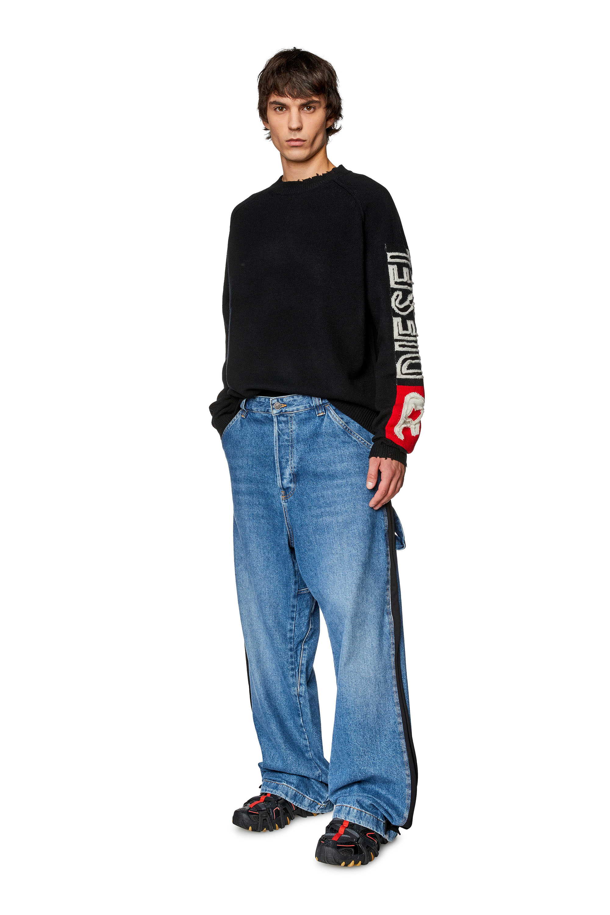 Men's Wool sweater with cut-up logo | Black | Diesel US