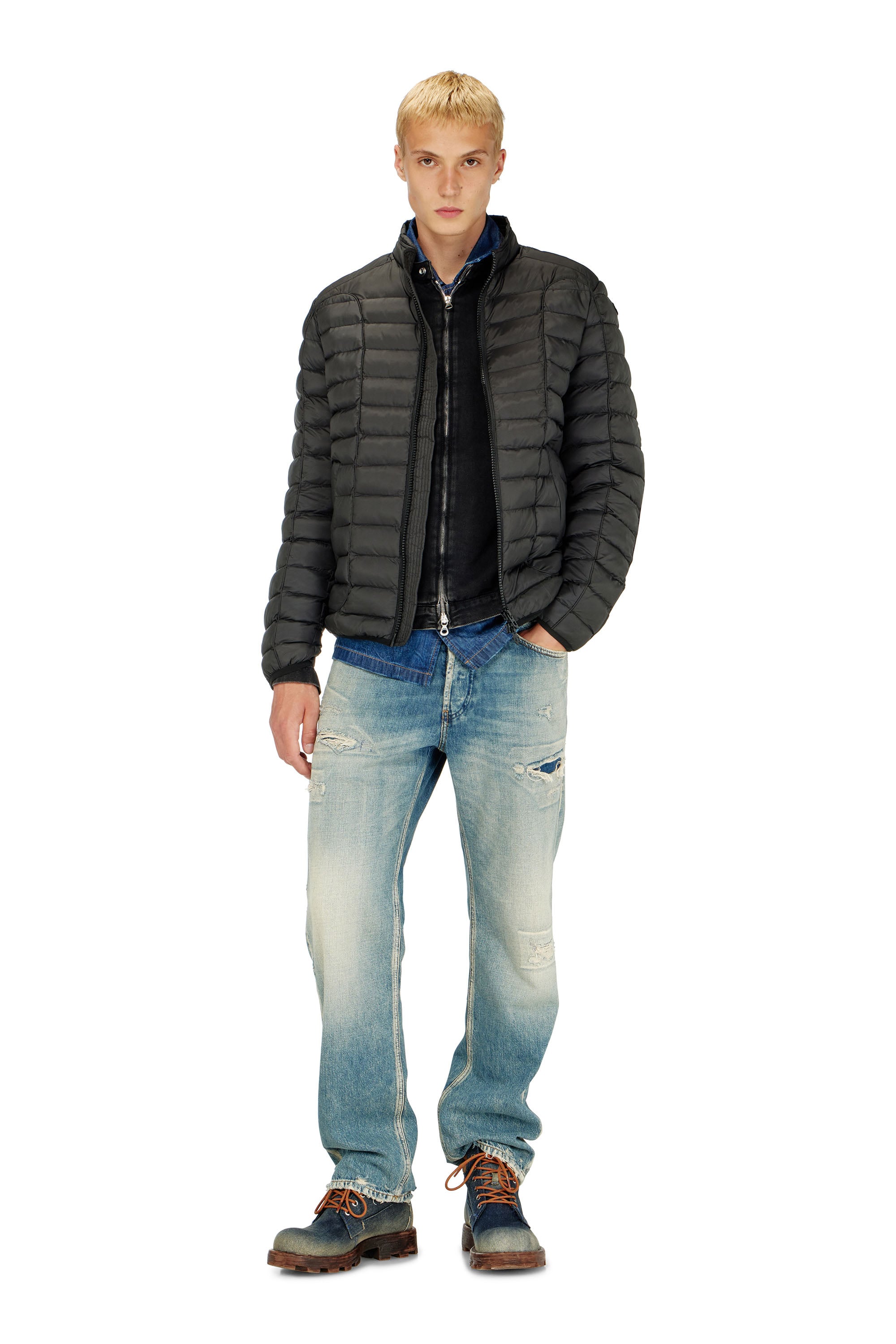 Diesel - W-PILOT, Man's Puffer jacket in light nylon in Black - 1