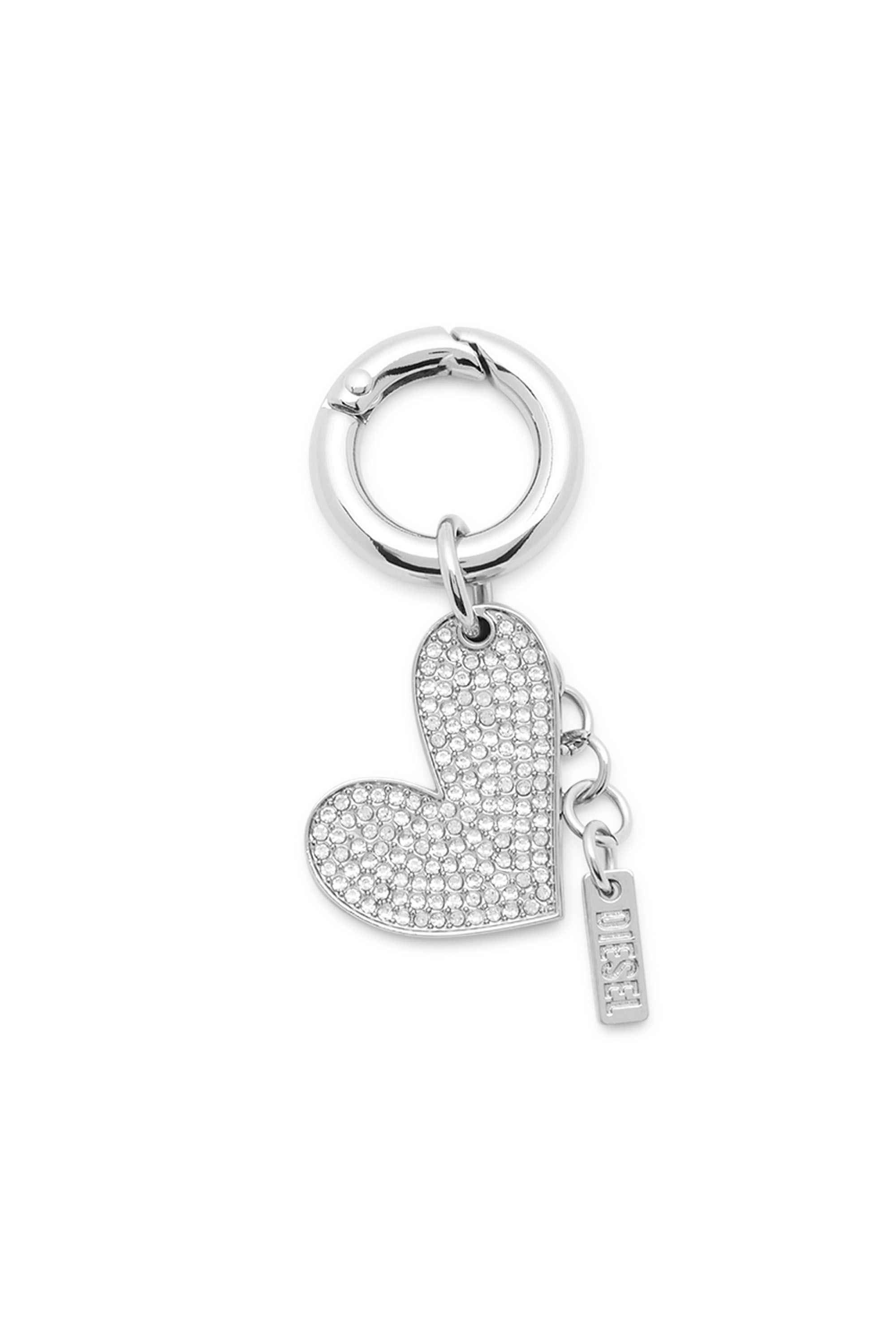 Diesel - CHARM-HEART, Breloque c&oelig;ur en m&eacute;tal avec strass Femme in Gris argent&eacute; - 1