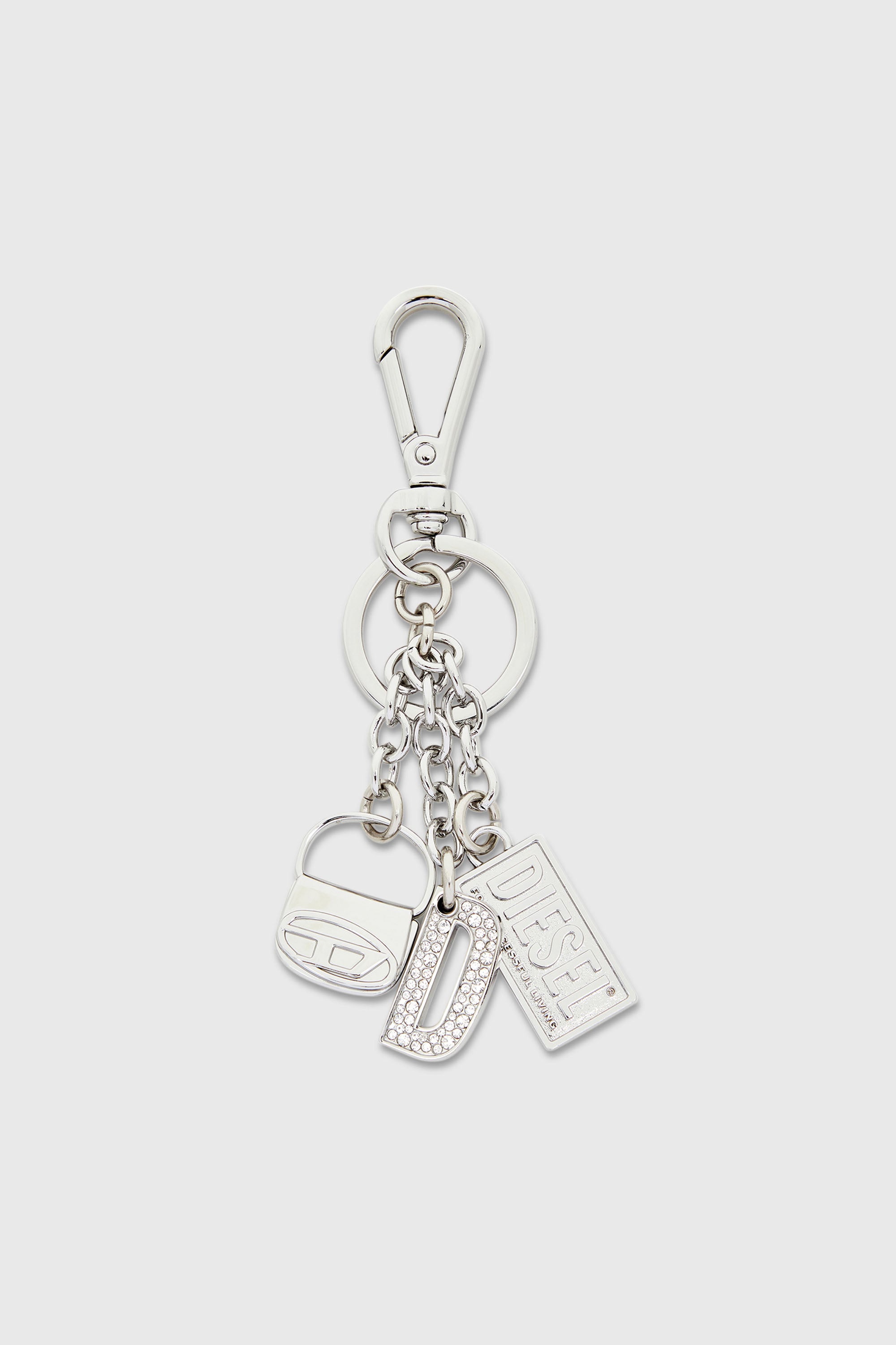 Diesel - 1DR KEY MULTICHARM, Female's Metal keyring with logo charms in Silver - 1