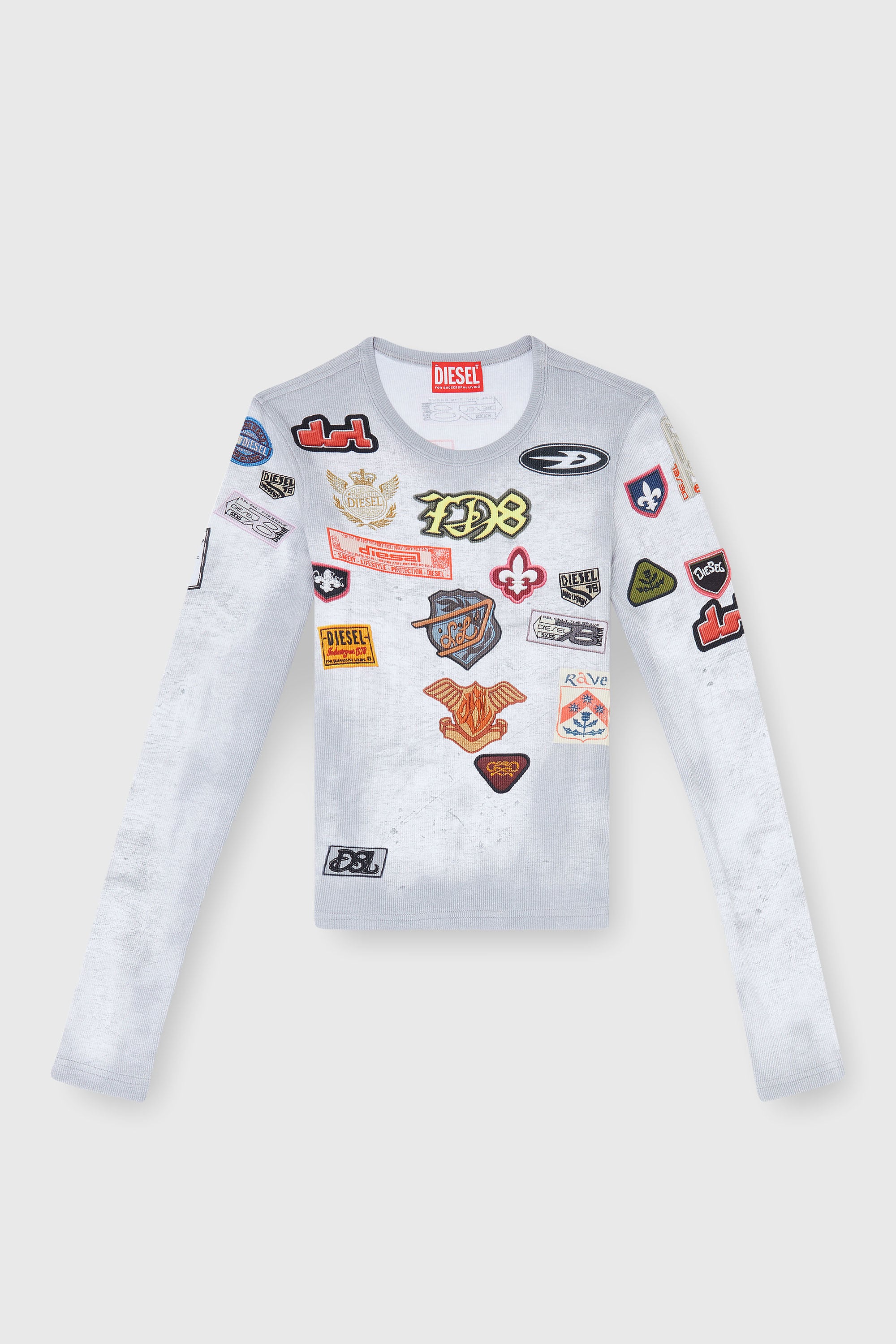 Diesel - T-ELE-LONGSLEEVE, Female's Top in ribbed jersey with all-over patch print in White - 2