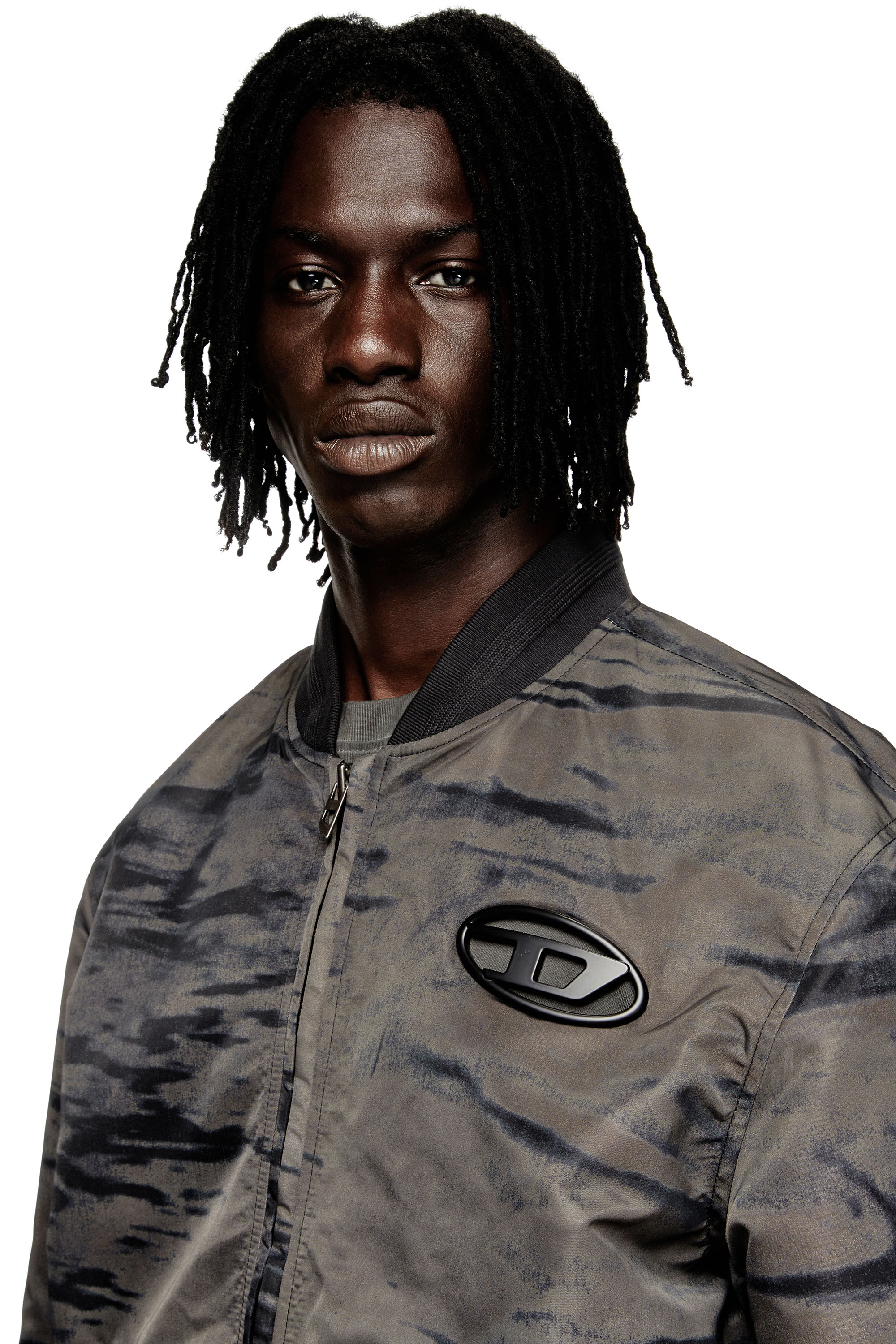 Diesel - J-KEPES-DLBZ, Male's Padded bomber jacket in printed satin in Black/Grey - 4