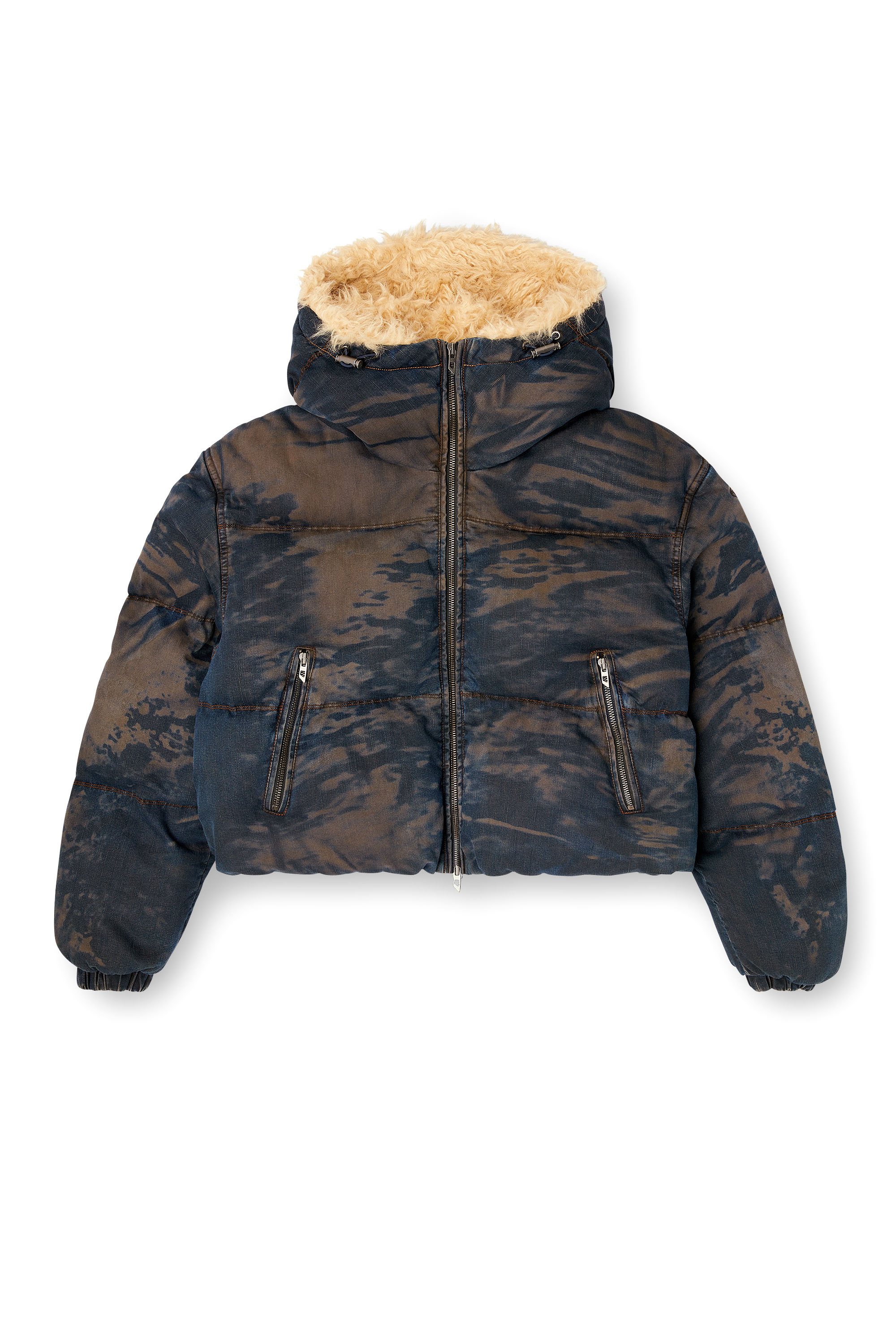 Diesel - W-AVES-FUR, Doudoune à capuche en denim camouflage effet sali Femme in Polychrome - 3