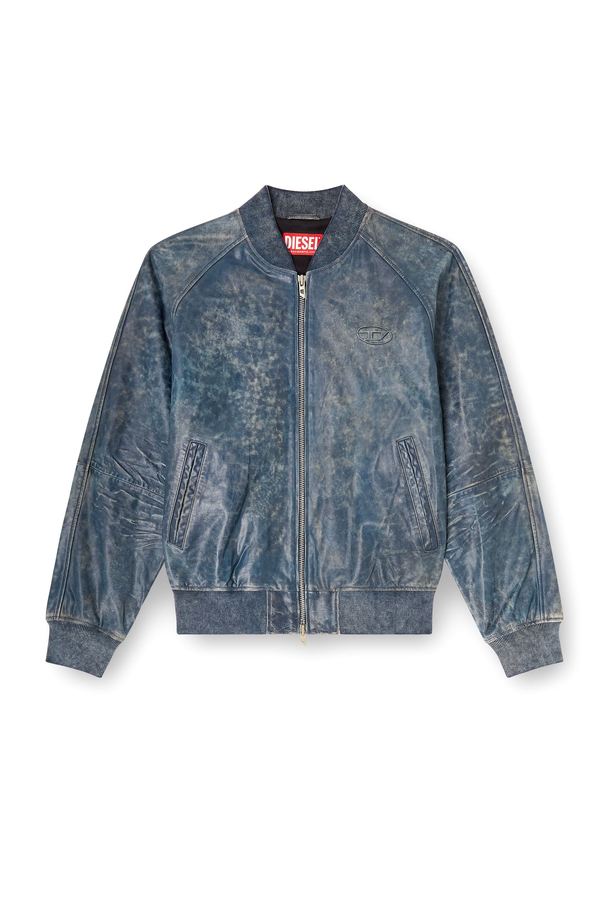 Diesel - L-COBB, Chaqueta bomber de cuero tratado Hombre in Azul marino - 3