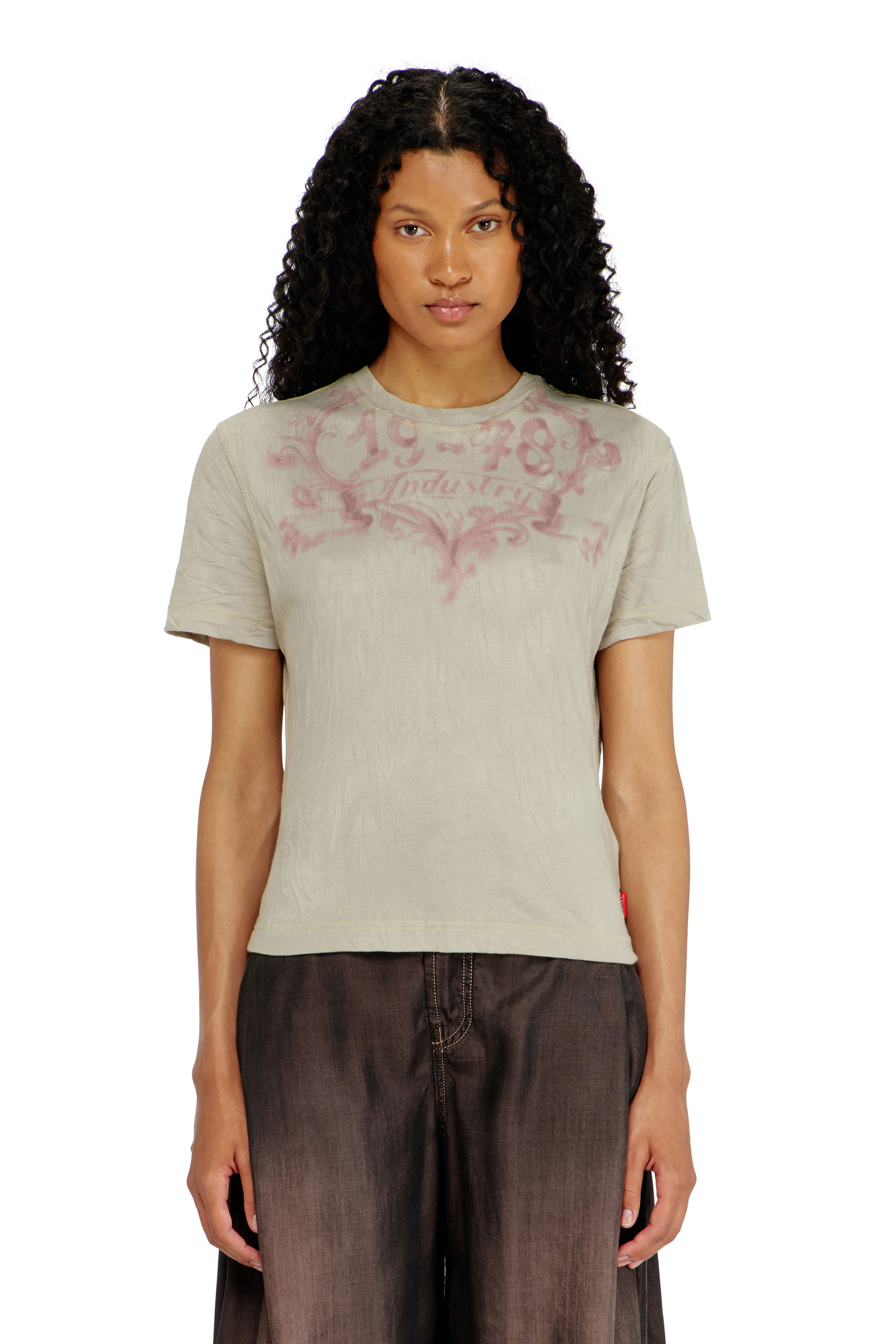 Diesel - T-ILA-AA5, Camiseta de algod&oacute;n con estampado gr&aacute;fico Mujer in Beige - 1