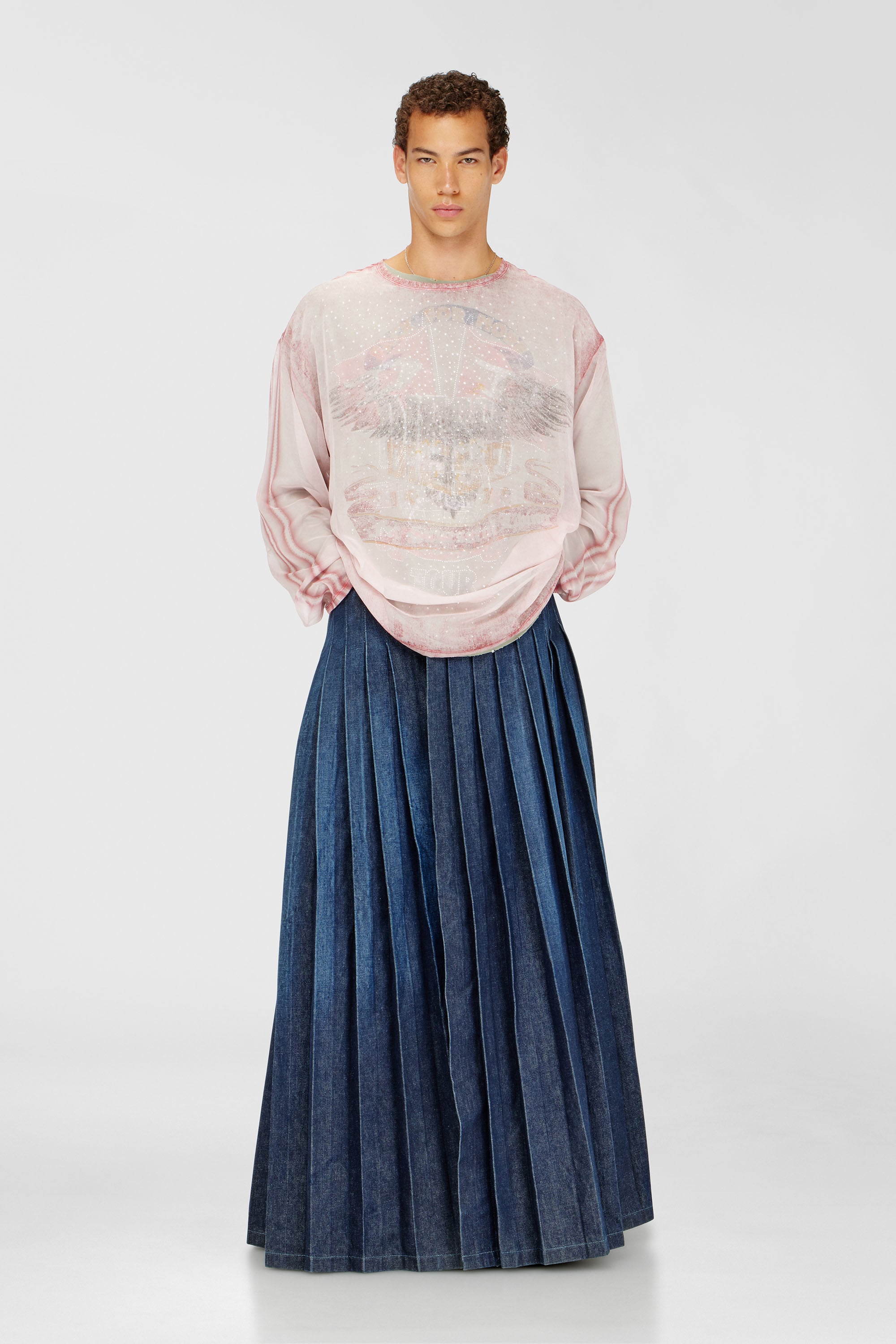 Diesel - T-DOUBLEX-LS, Top de gasa transparente con gr&aacute;ficos de concierto Hombre in Rosa - 1