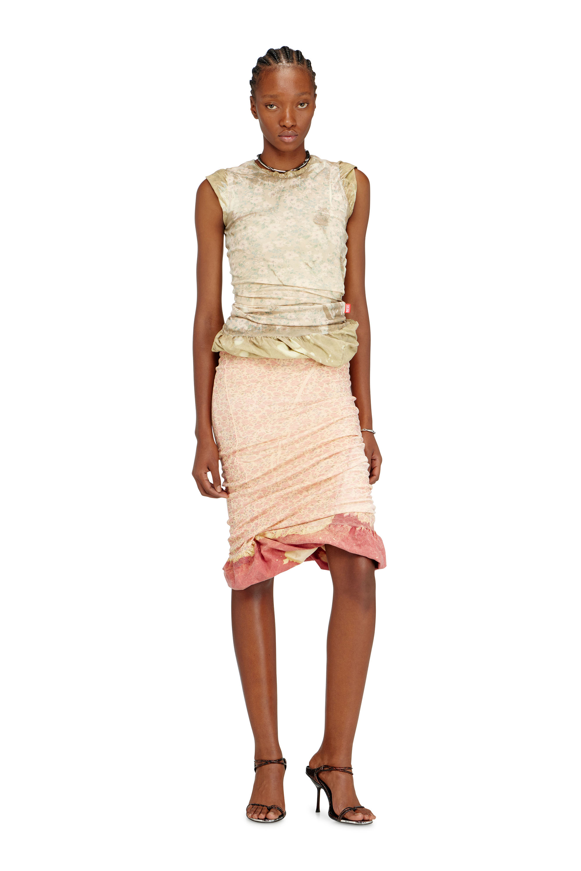 Diesel - T-ORY, Female's Layered top with bleached effect in Military Green - 2