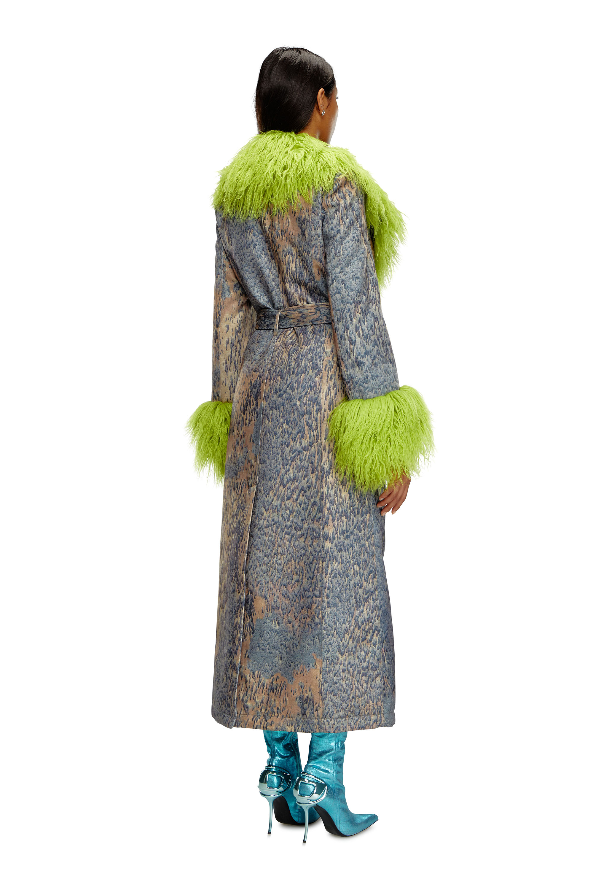 Diesel - G-ROOVE, Woman's Printed trench coat with shaggy trims in Beige/Grey - 4