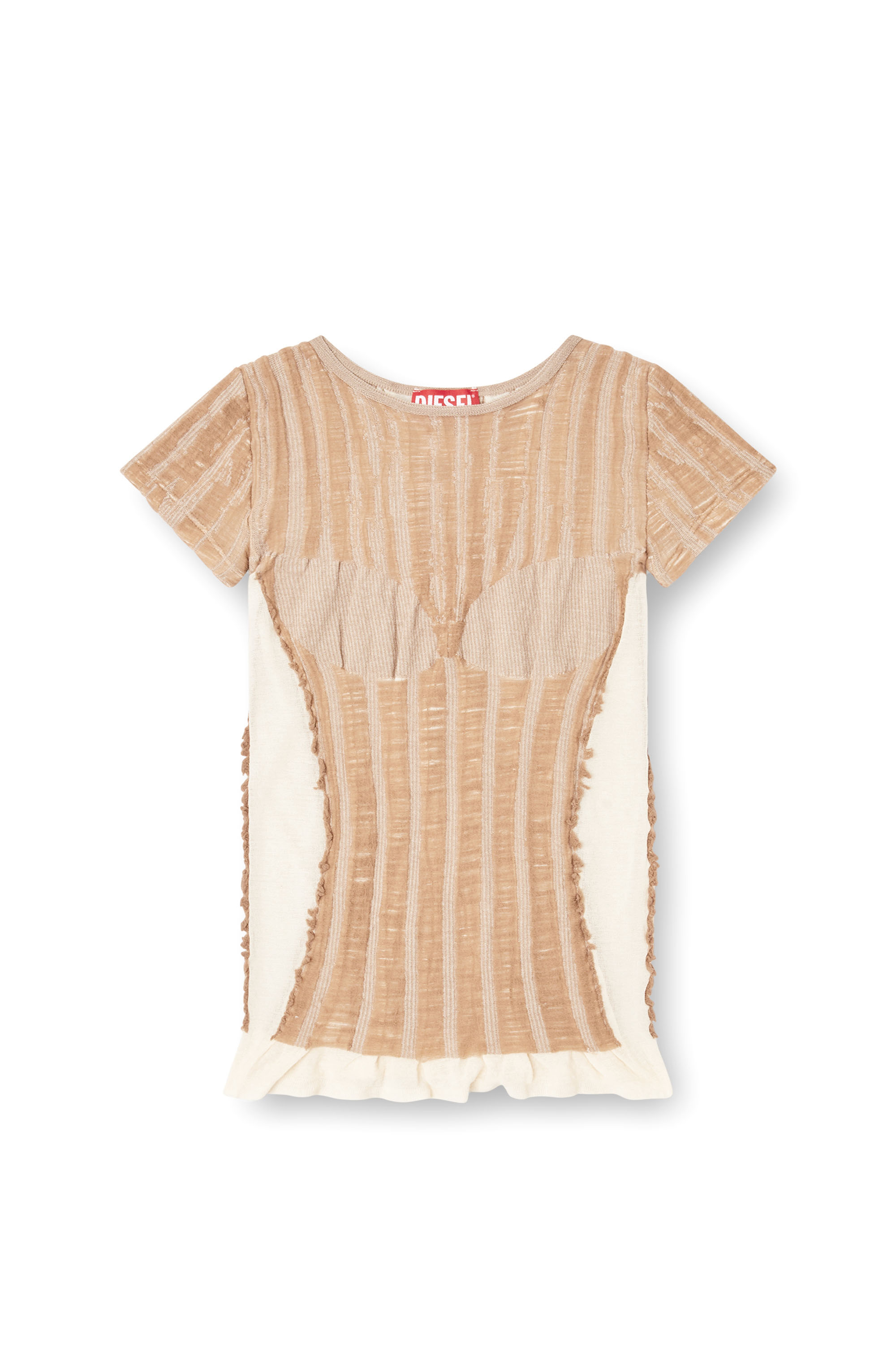 Diesel - M-CALAI-SS, Female's Seamless T-shirt with lingerie illusion in Beige - 3