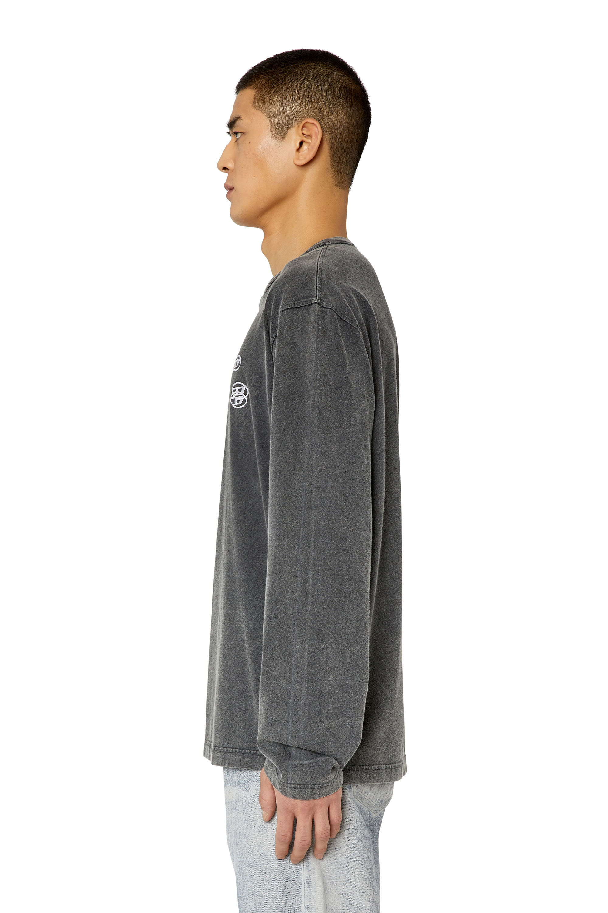 Diesel - T-CRANE-LS-SLITS, Man's T-shirt with triple logo embroidery in Black - 6