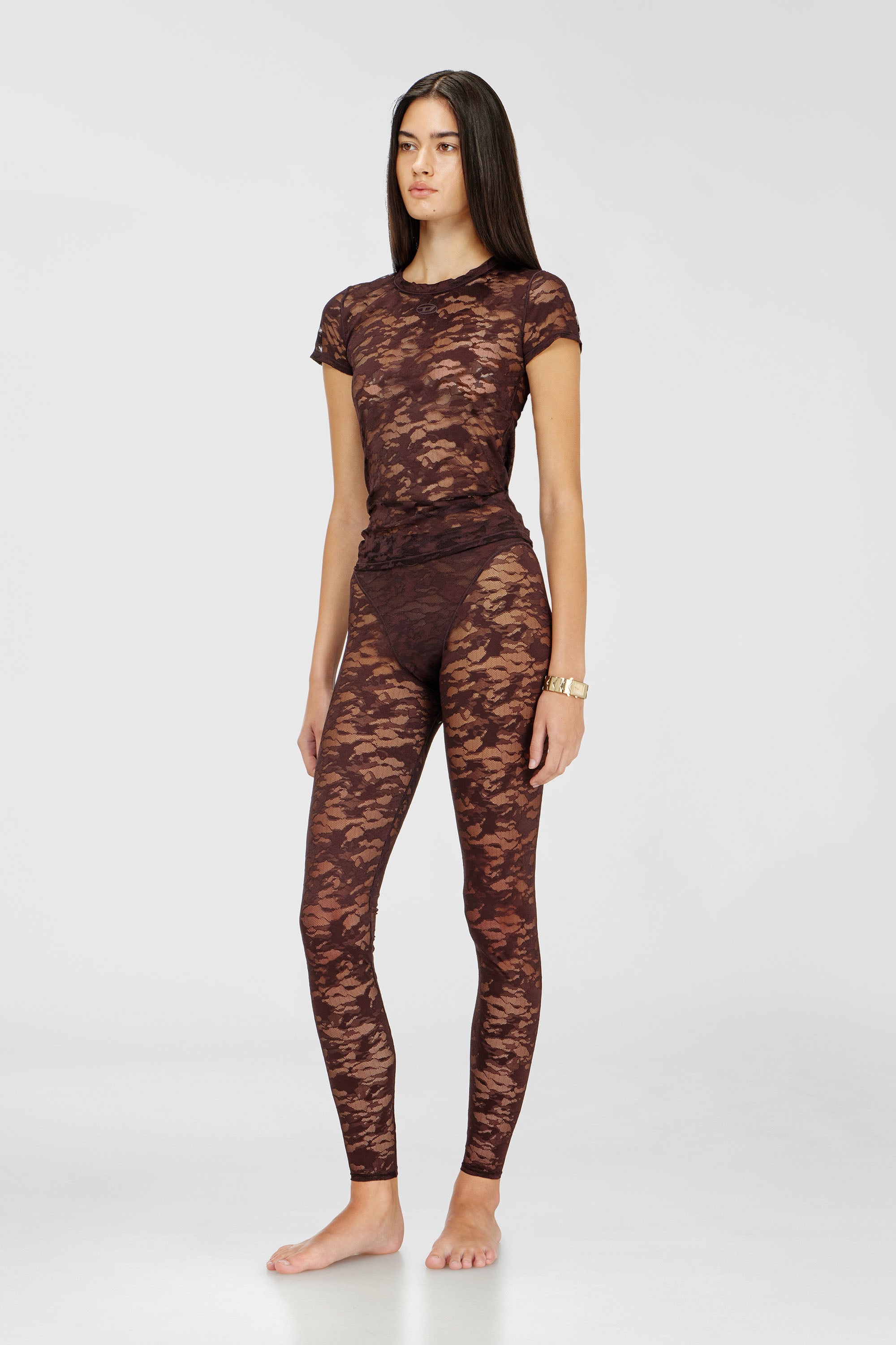 Diesel - HAYLEY-UTLT, Leggings en dentelle nylon camouflage Femme in Marron - 1