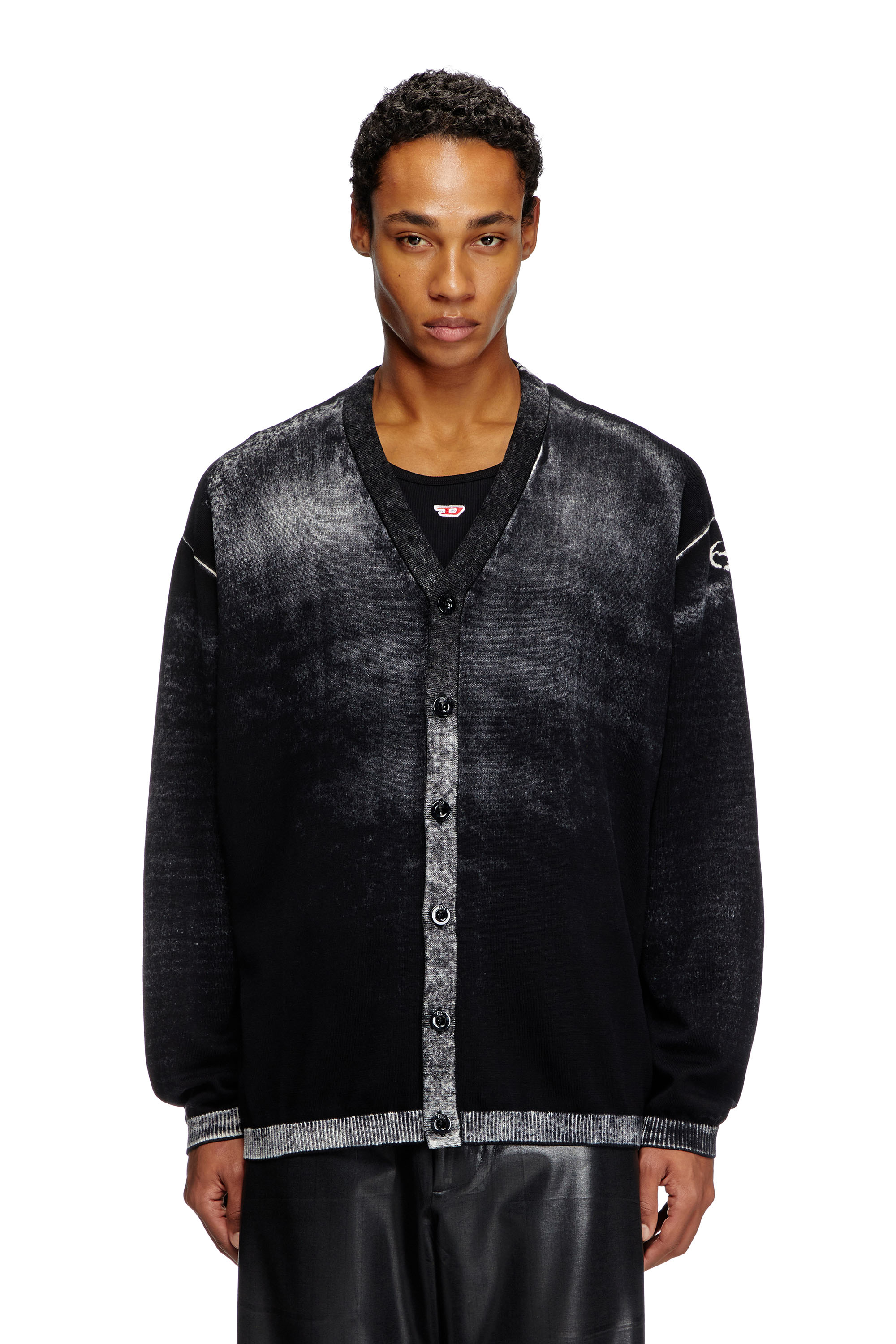 Diesel - K-LARENCE-CARDIGAN-B, Male's Reverse-print cotton cardigan in Black - 3