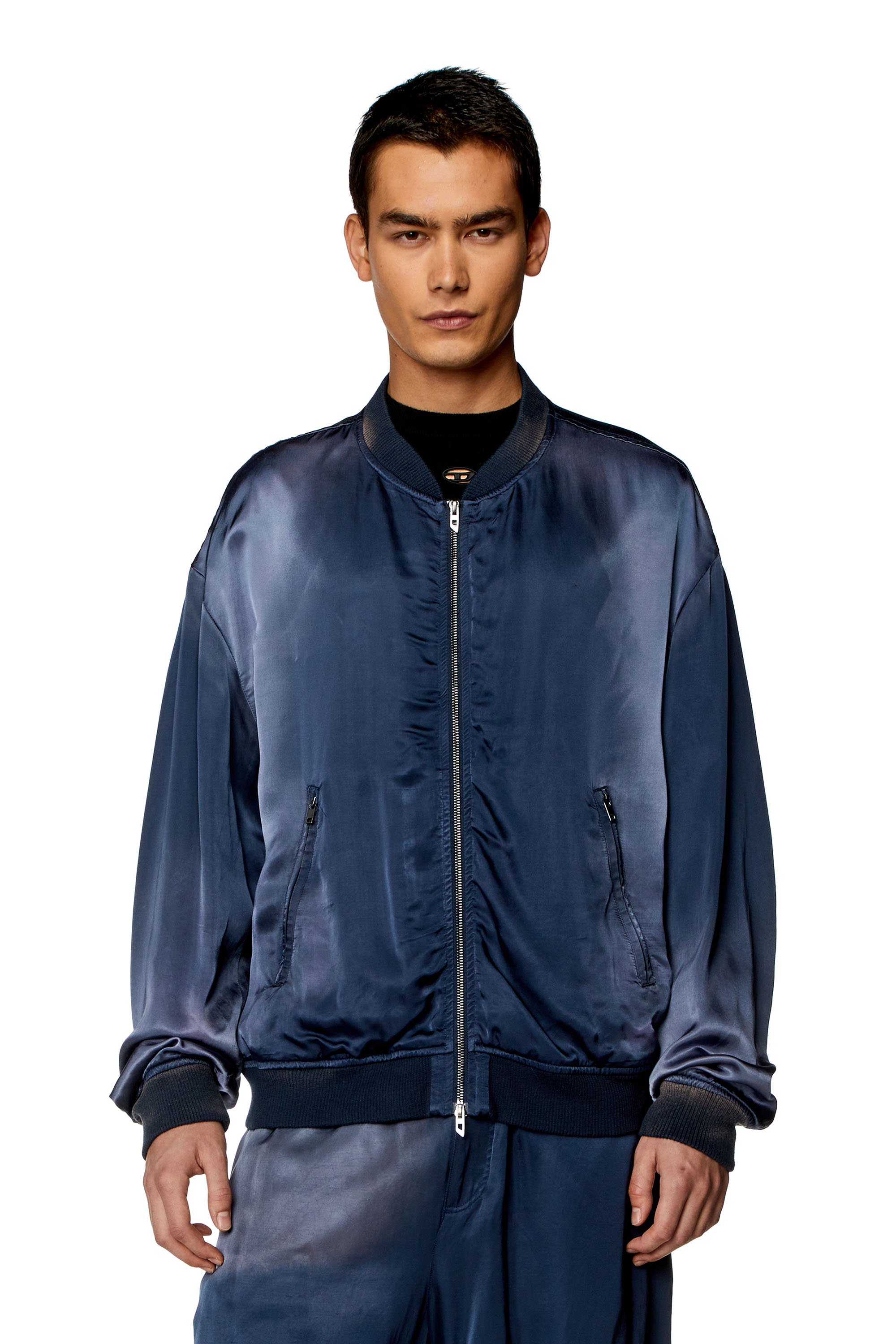 Diesel - J-MARTEX, Man's Satin bomber jacket with faded effect in Blue - 3