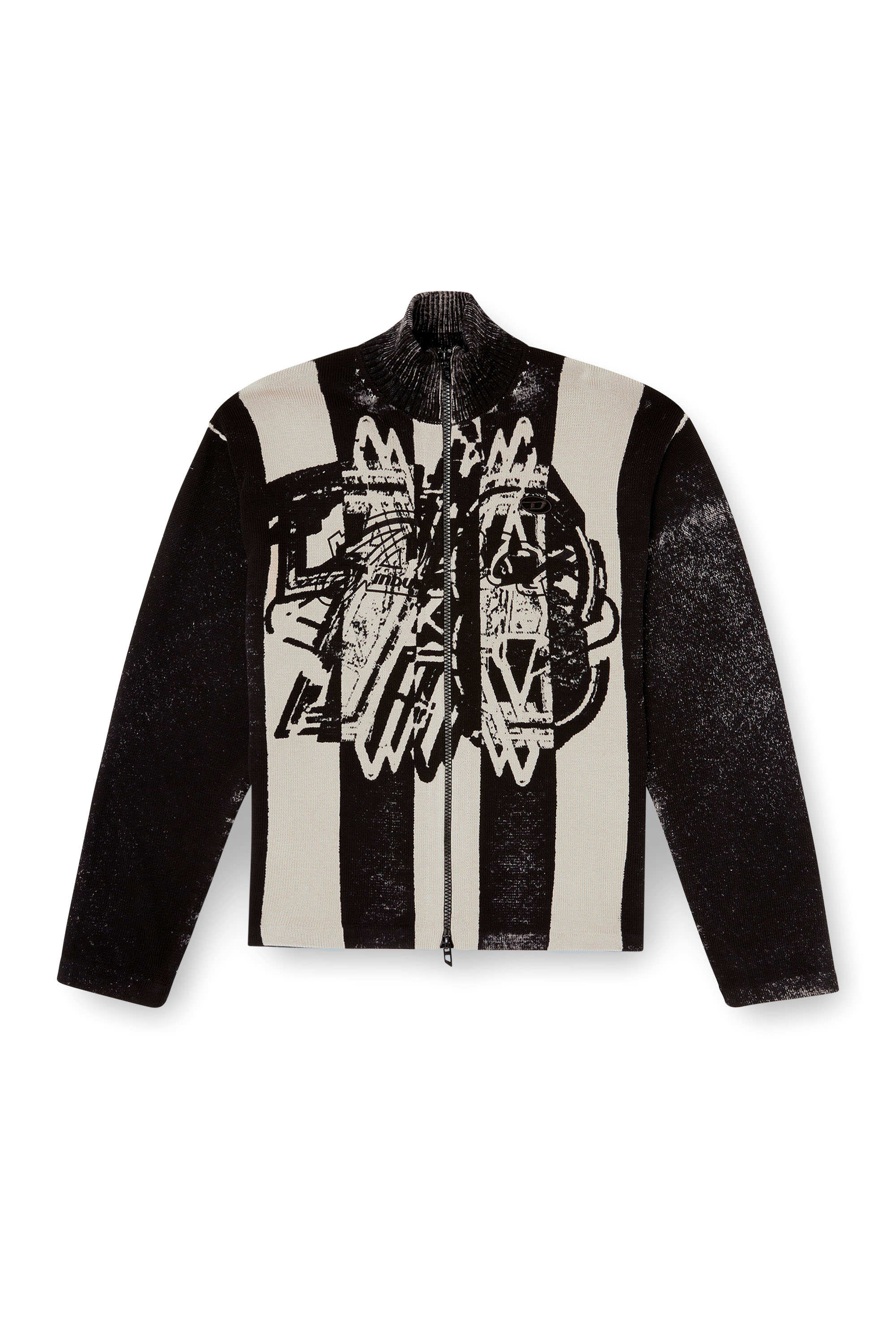 Diesel - K-OLIBA-JKT, Man's Inside-print striped zipped cardigan in Black/White - 2