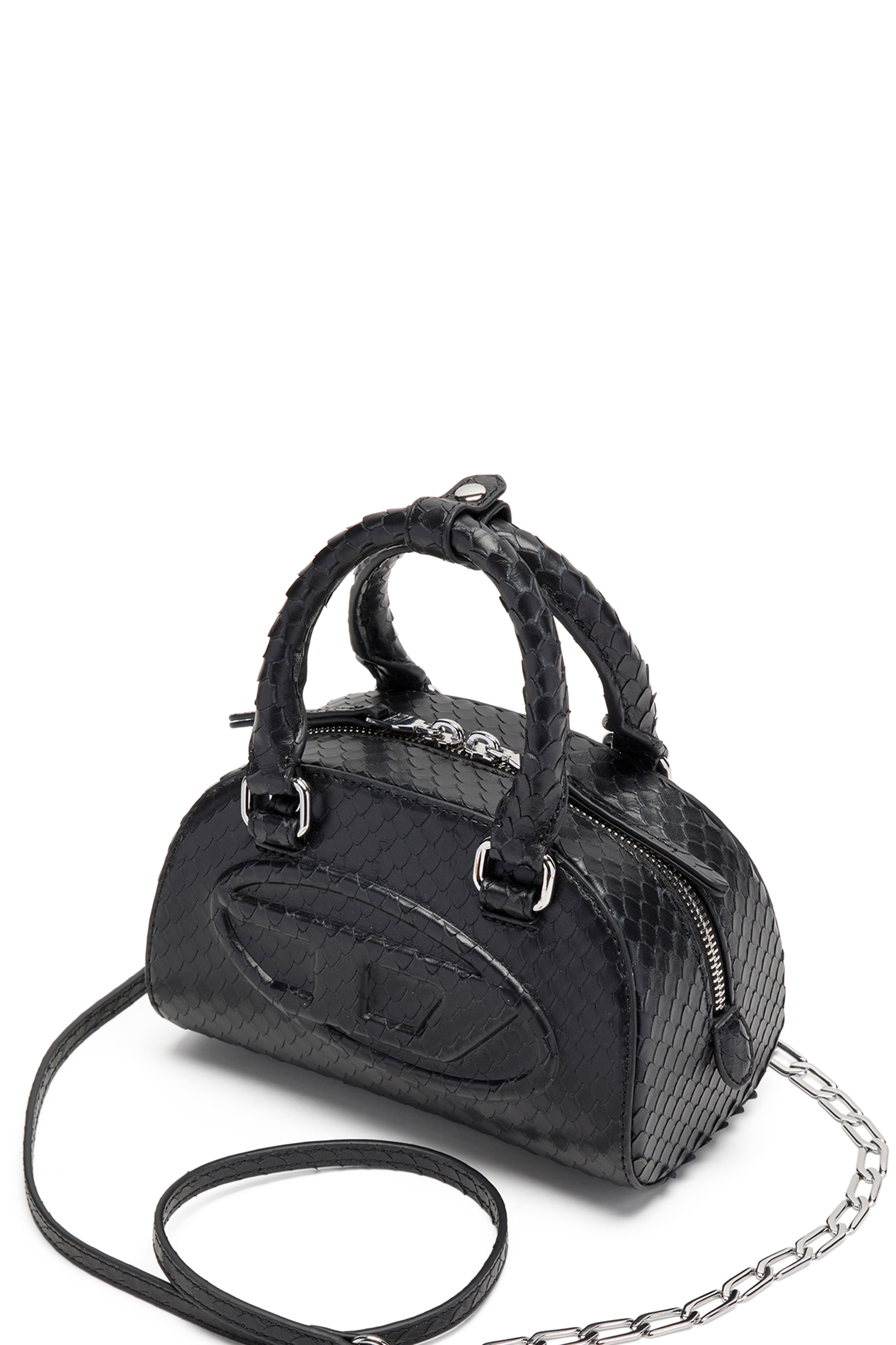 Diesel - 1DR DOME CROSSBODY, Female's 1DR Dome-Mini bowling bag in snake-effect leather in Black - 3
