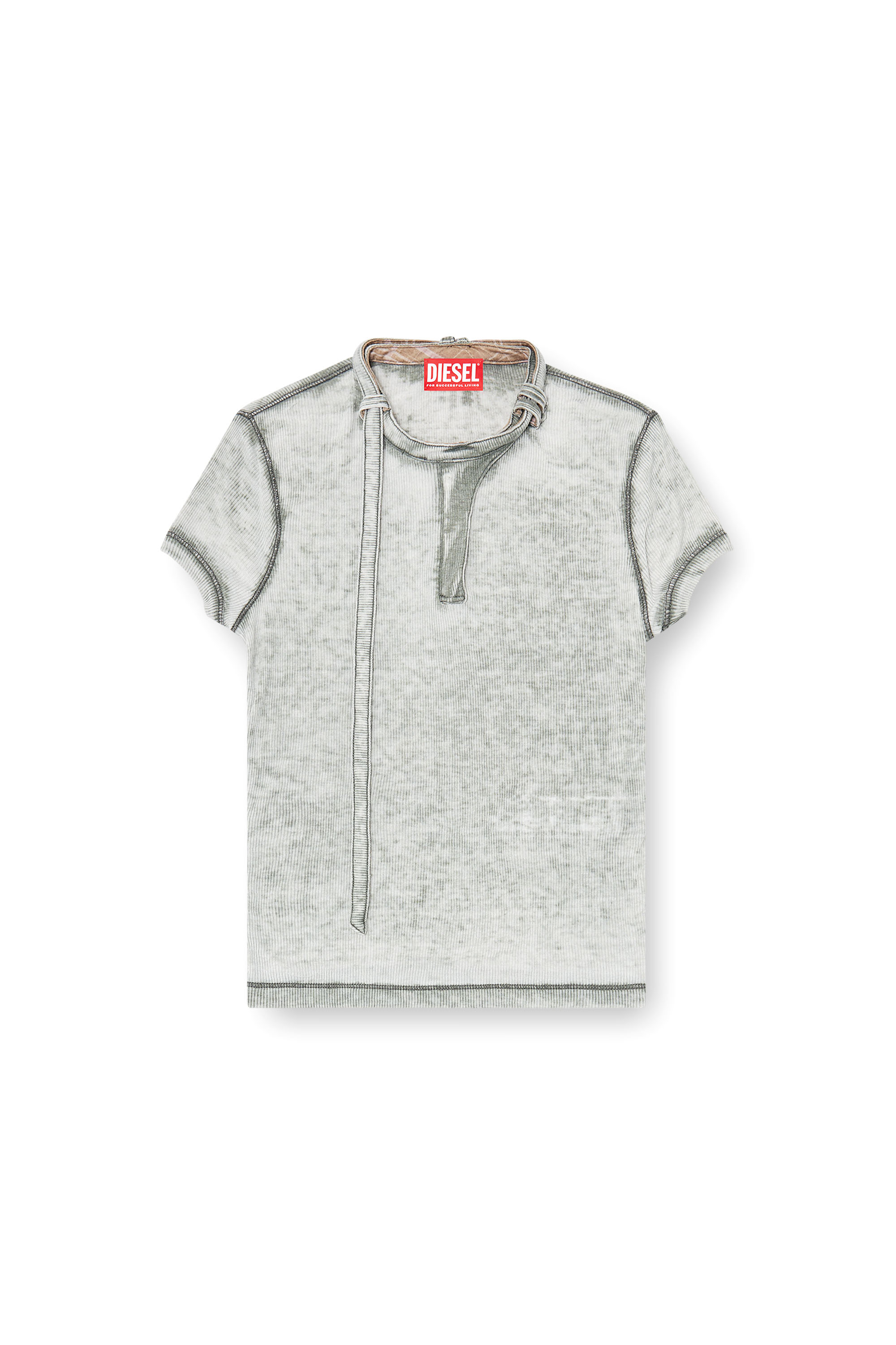 Diesel - T-ERESA, Top de canal&eacute; con tira biker en el cuello Mujer in Gris - 3