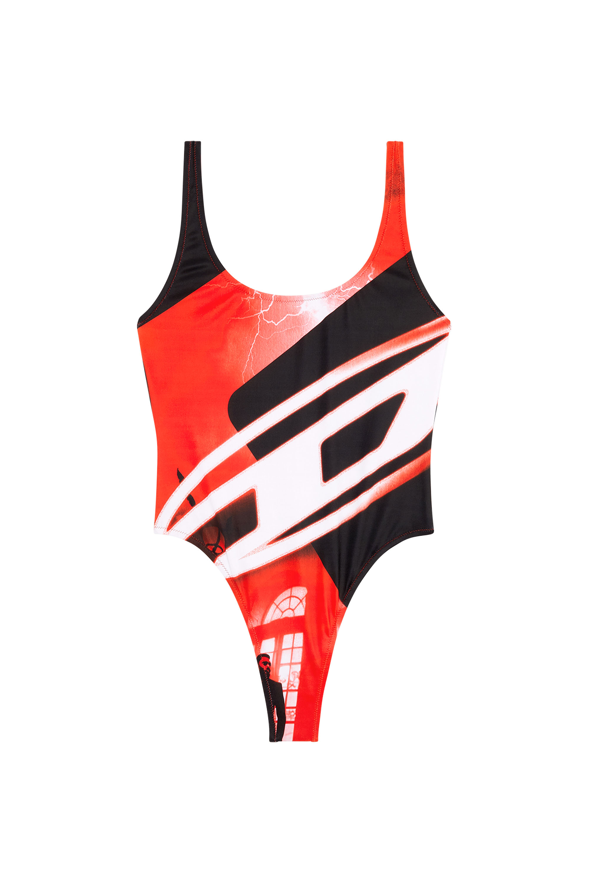 Diesel - BFSW-KYLIA, Woman's Swimsuit with Oval D poster print in Red/Black - 4