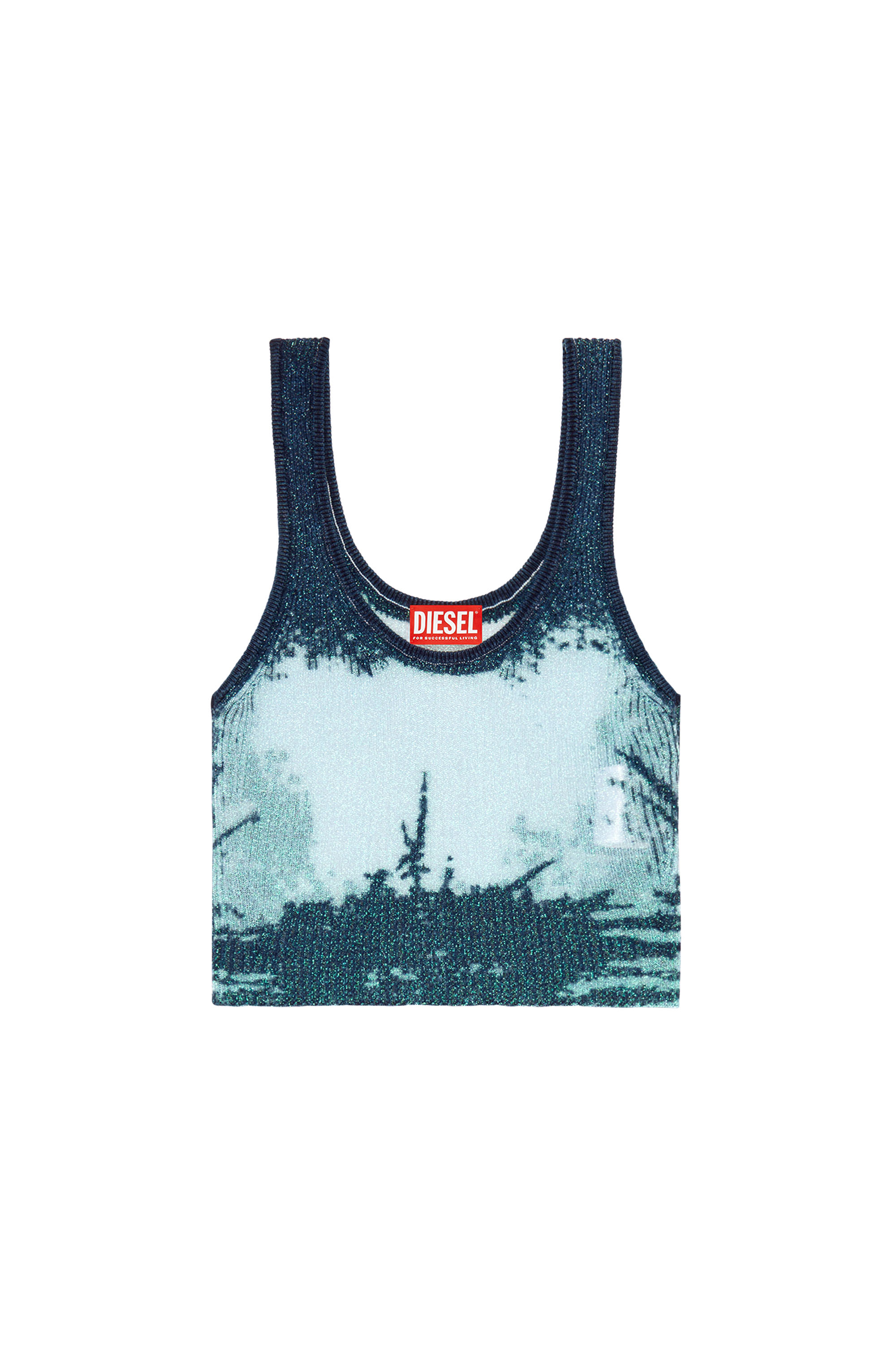 Diesel - M-DEIDRINA, Top crop en maille m&eacute;tallique d&eacute;vor&eacute;e Femme in Bleu - 2