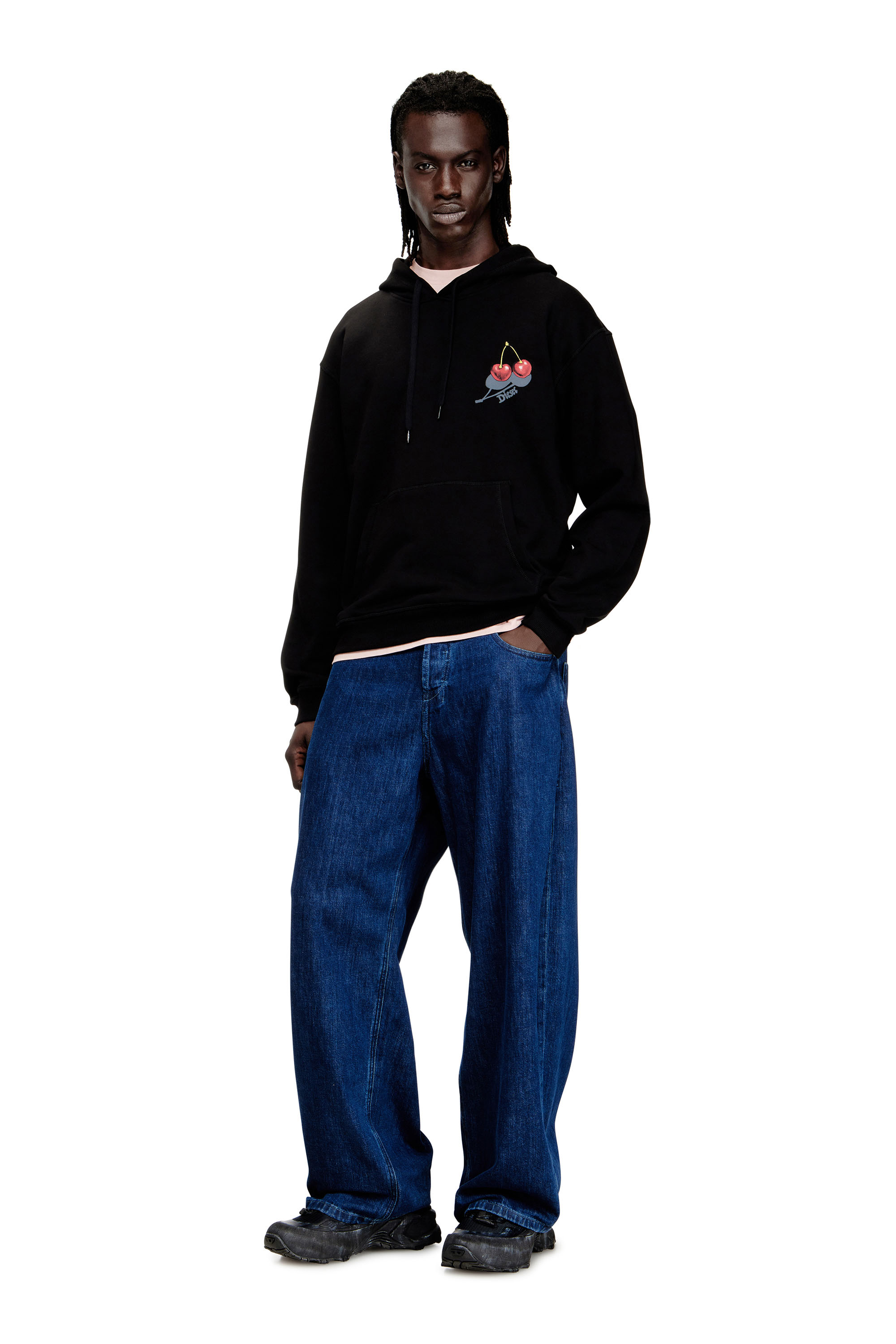 Diesel - SV-S-NORM-HOOD-CHER, Sudadera con capucha de algod&oacute;n con gr&aacute;fico de cereza Unisex in Negro - 1