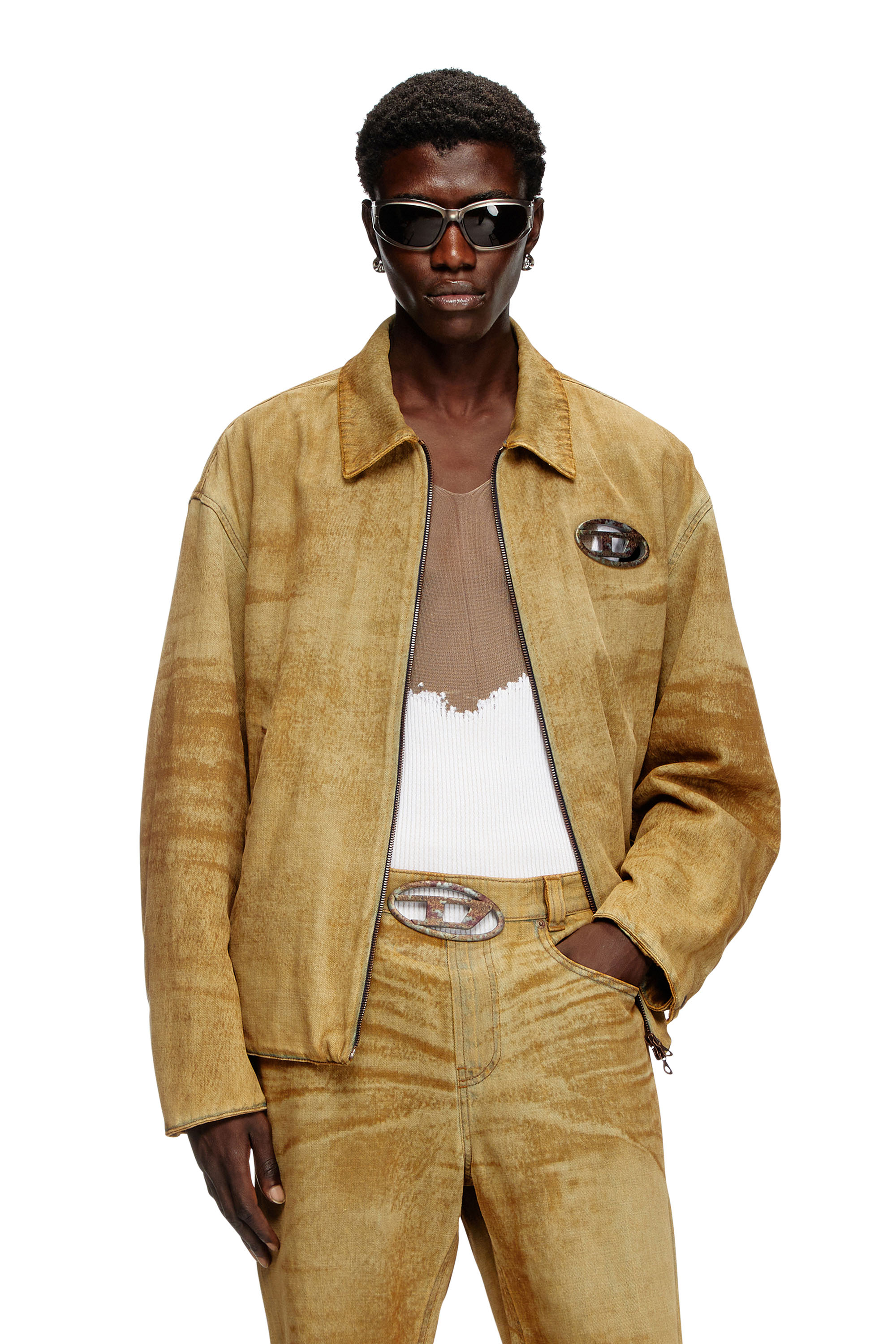 DIESEL スエードジャケット Men's Padded jacket with rust-effect logo | Brown | Diesel