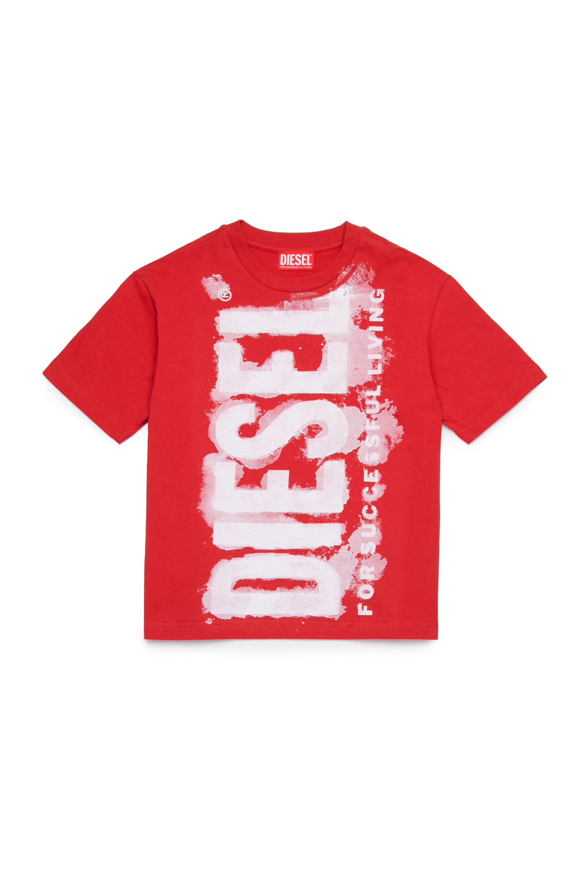 Diesel - TJUSTE16 OVER, Man's T-shirt with watercolour logo in Red - 1