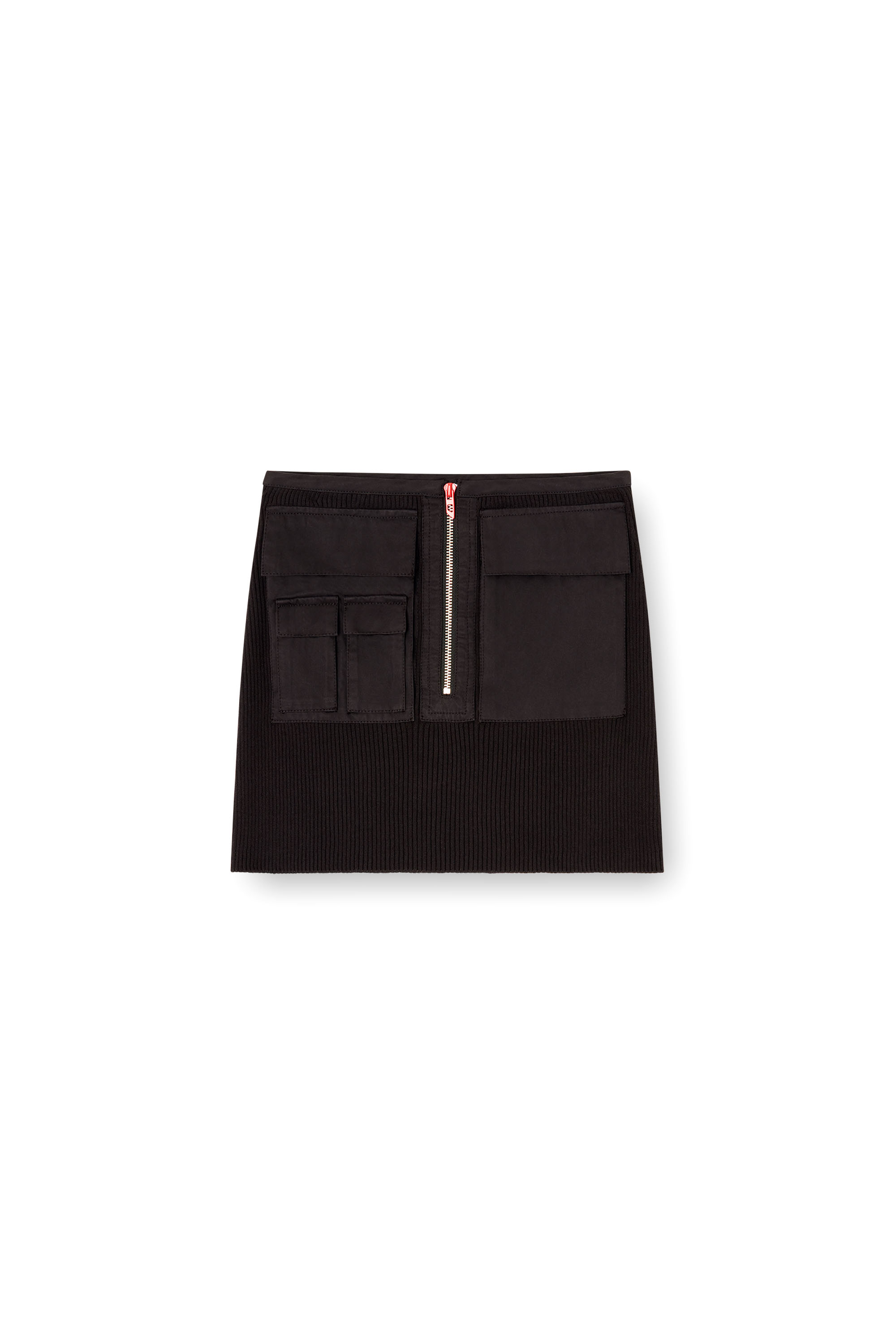 Diesel - M-MERYN-SHORT, Female's Ribbed mini skirt with cargo pockets in Black - 3