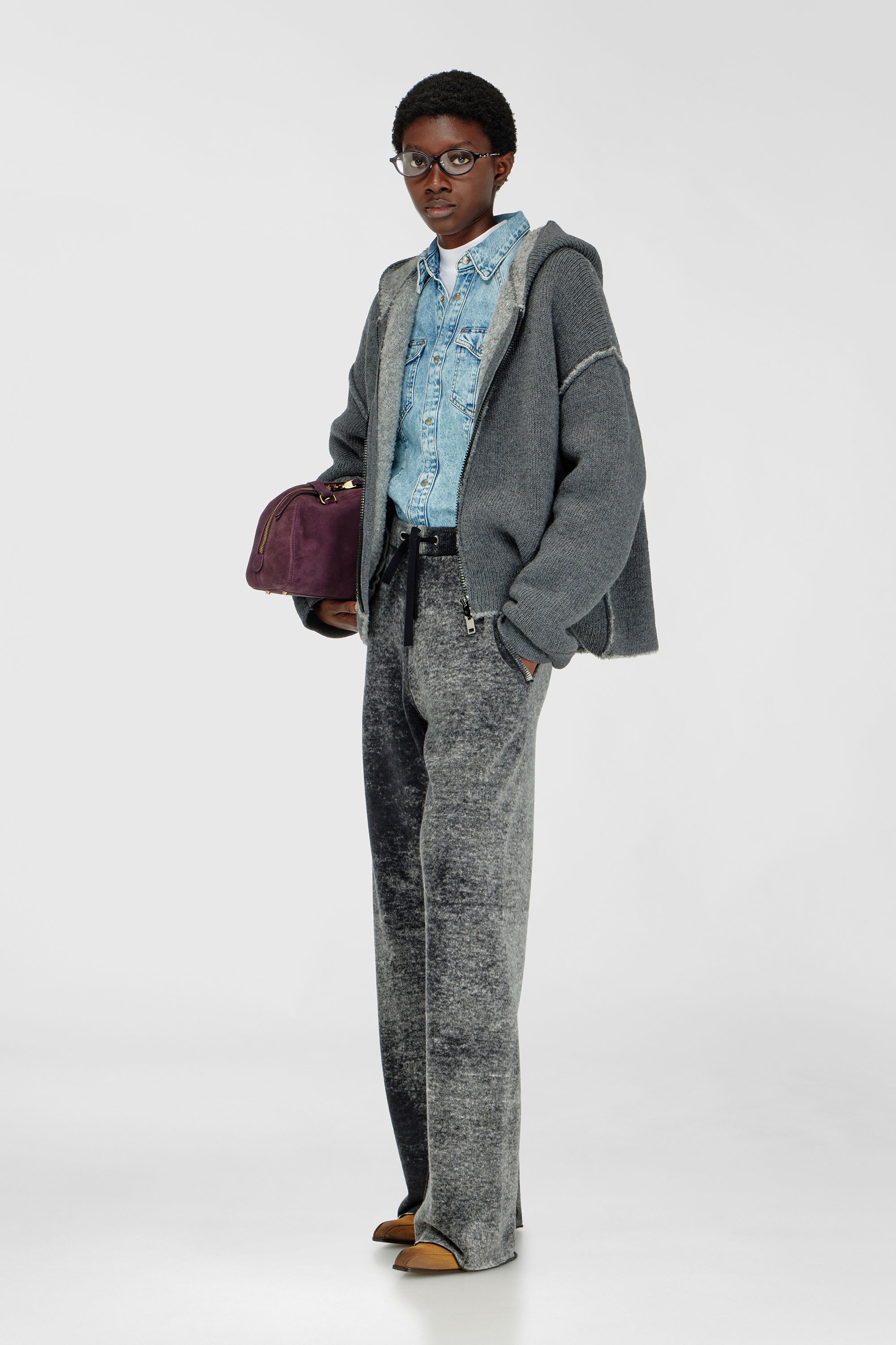 Diesel - M-HONORINE, Pantalones de ch&aacute;ndal de lana tejida con estampado inverso Mujer in Gris - 1