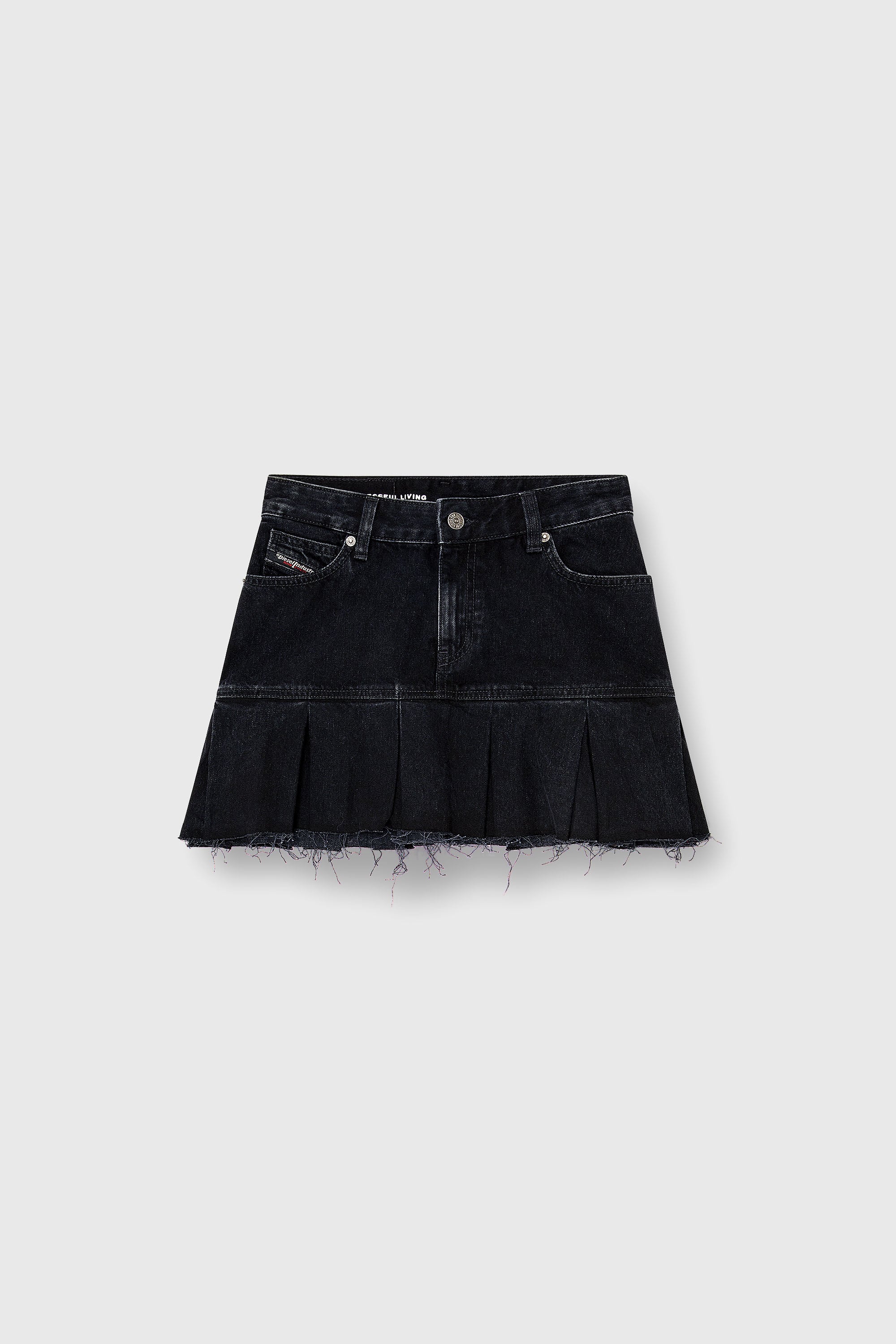 Diesel - DE-REEN, Falda vaquera con bajo plisado deshilachado Mujer in Negro - 2
