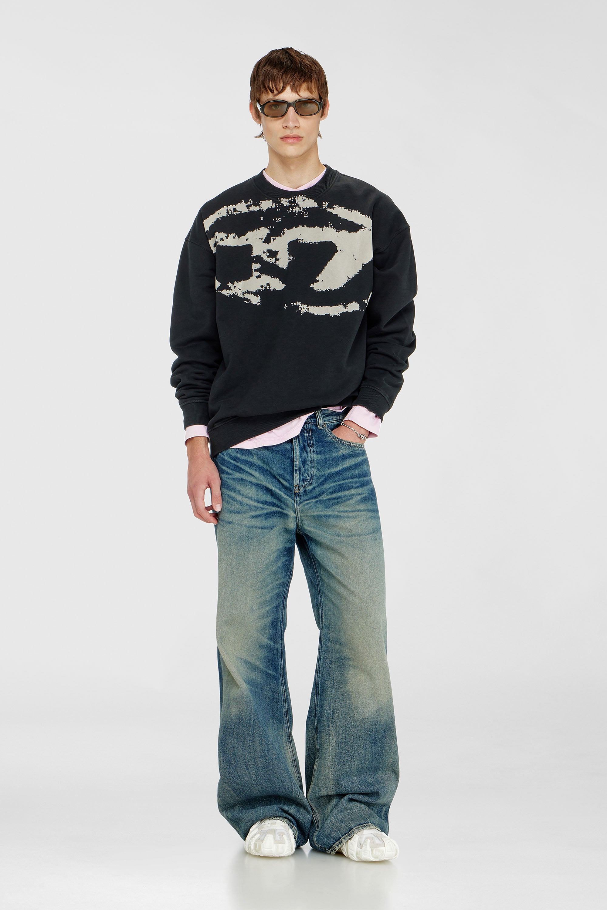 Diesel - S-BOXT-N5, Male's Cotton sweatshirt with flocked Oval D in Black - 2