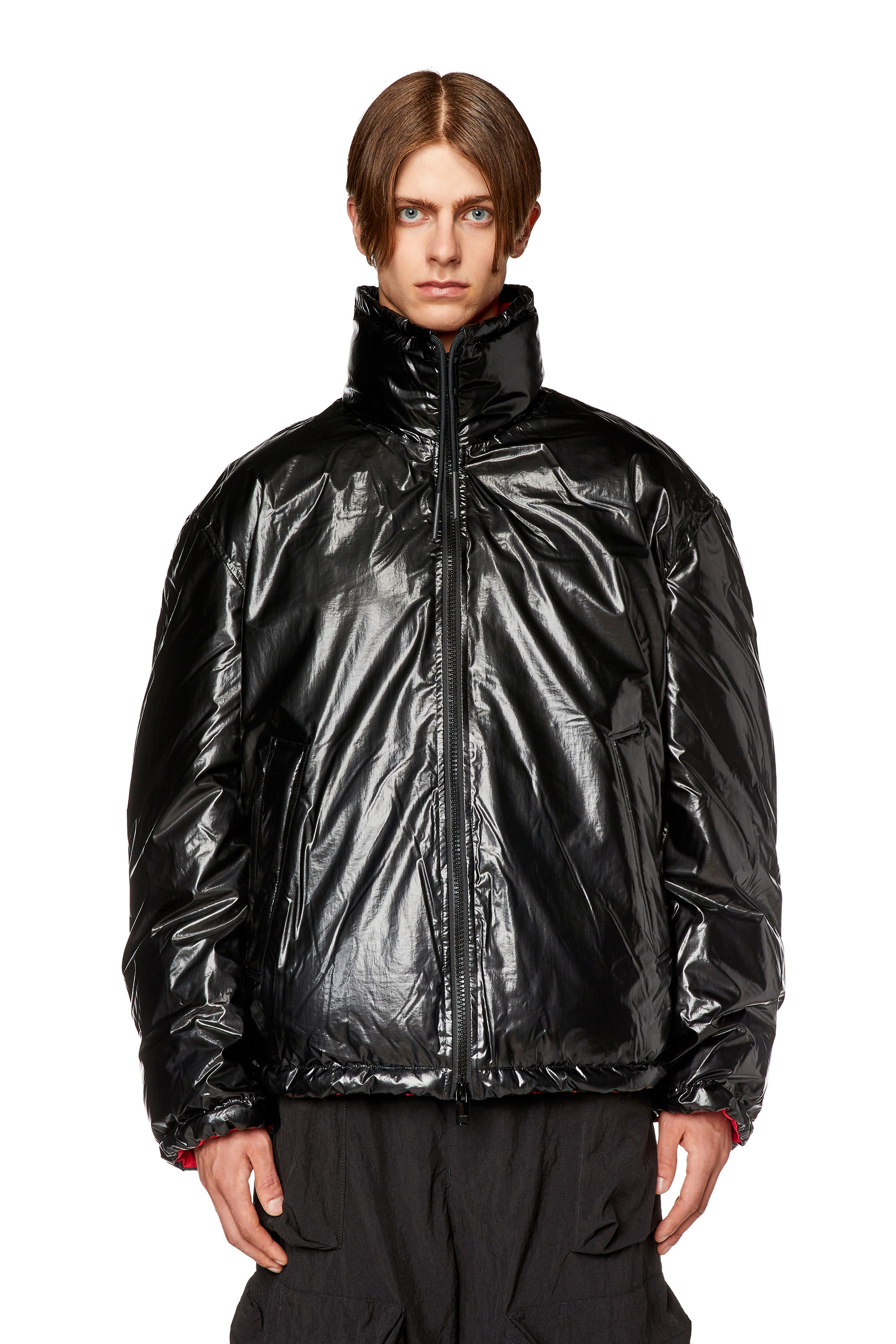 Diesel - W-JUPIT, Man's Padded jacket with maxi logo in Black/Red - 4