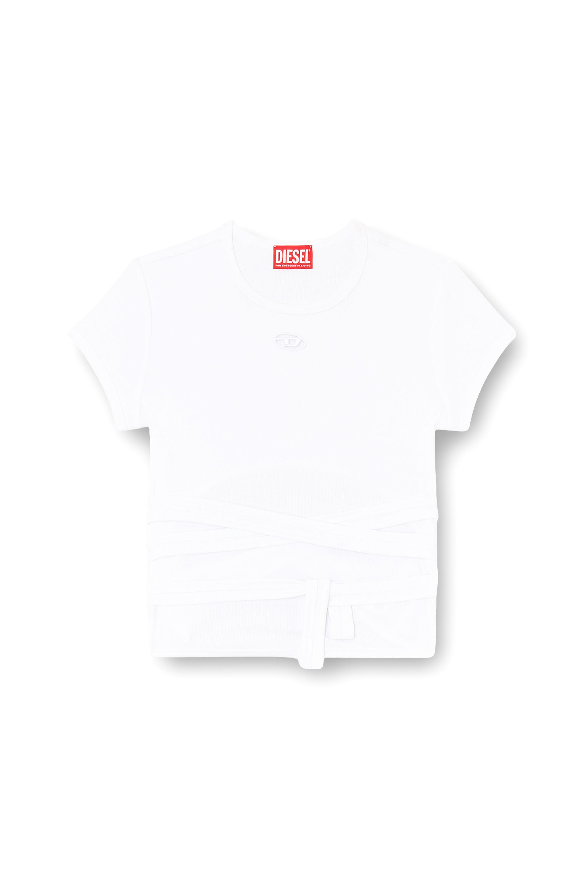 Diesel - T-BUNNY-TAIL-S1, Woman's Ribbed t-shirt with wrap-around laces in White - 3
