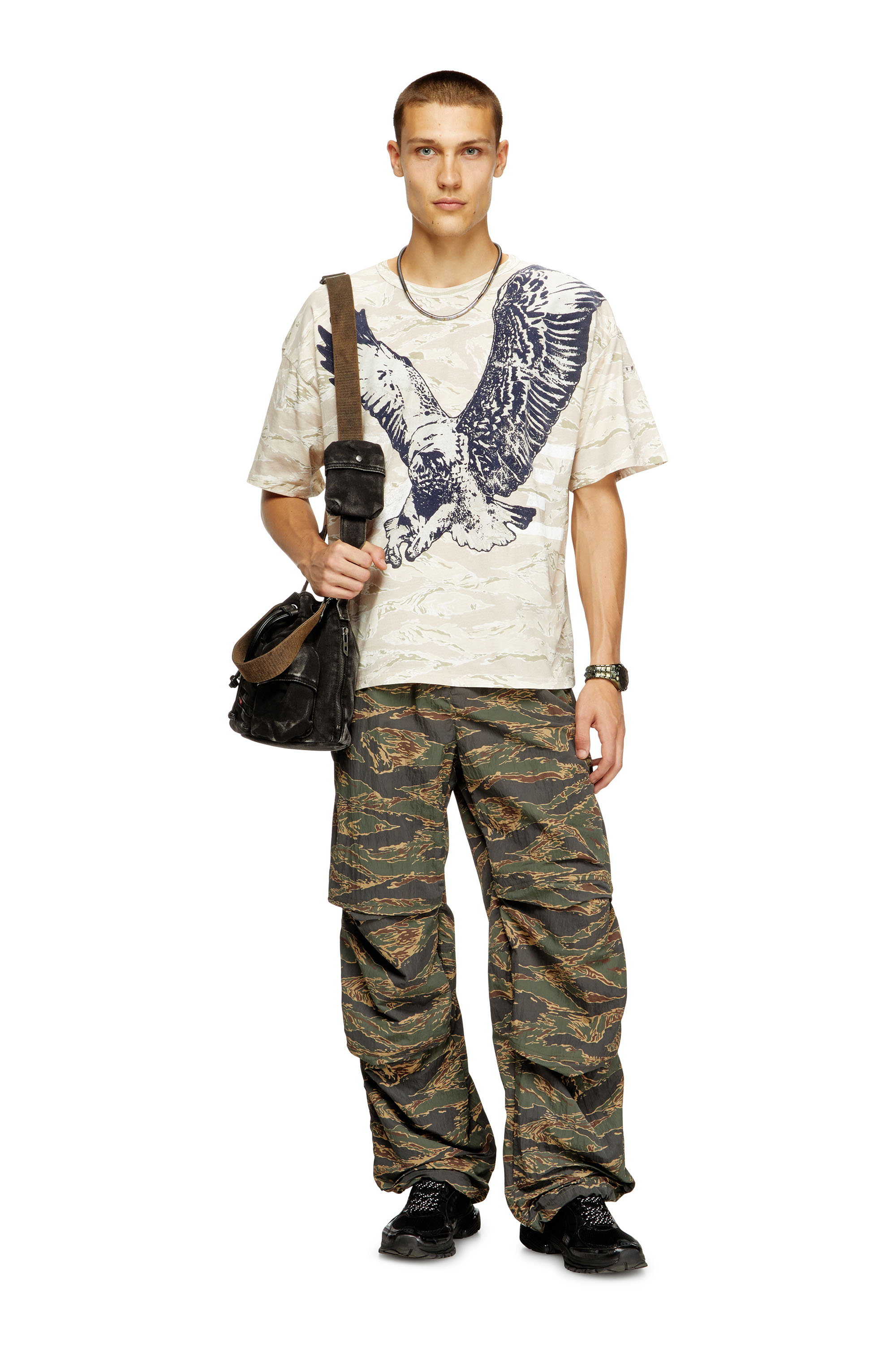 Diesel - T-BOXT-T14, Male's Camo T-shirt with eagle print in Beige - 2