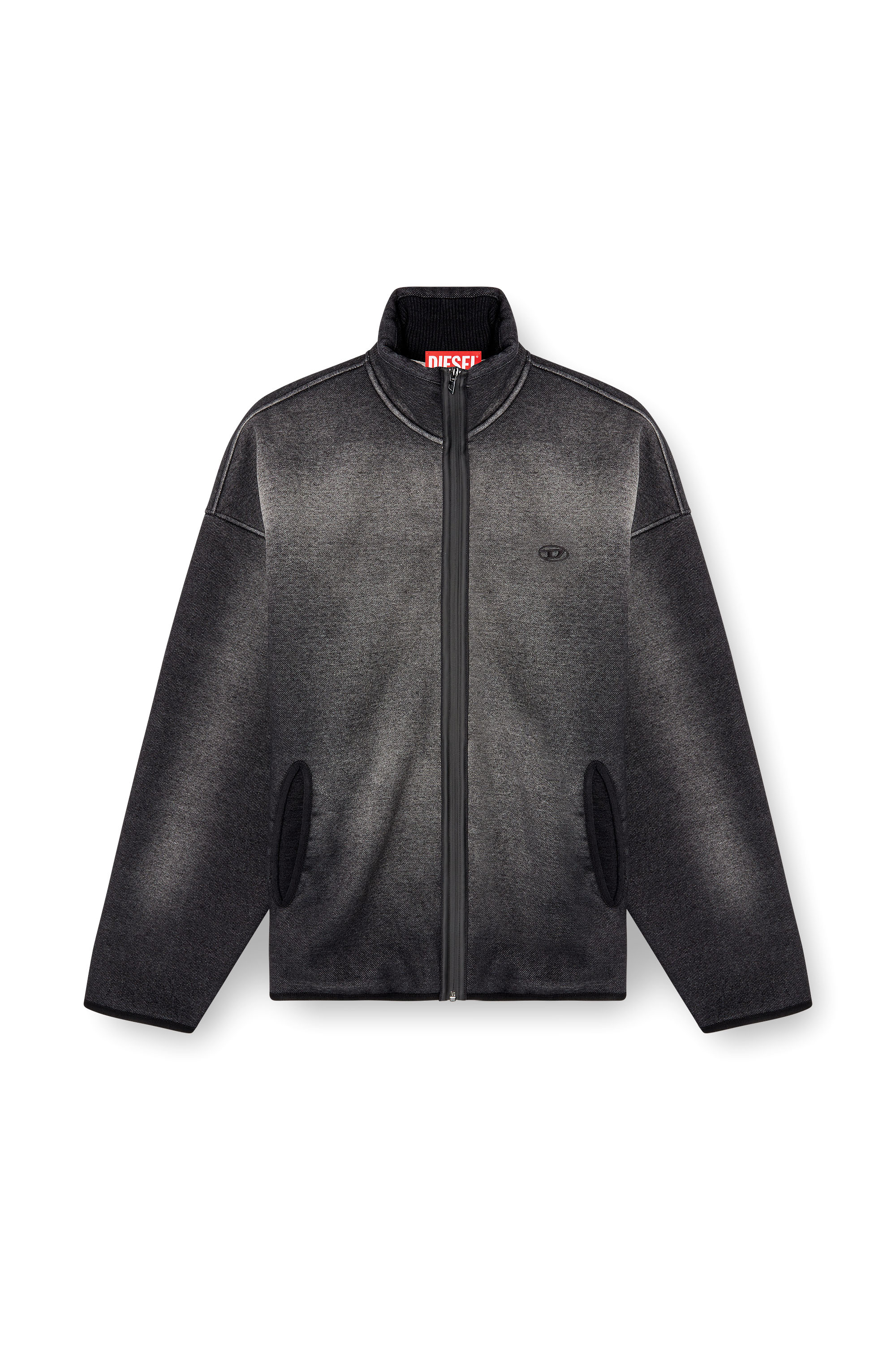 Diesel - S-BATY, Sweat-shirt zippé en jacquard effet denim Mixte in Noir - 3