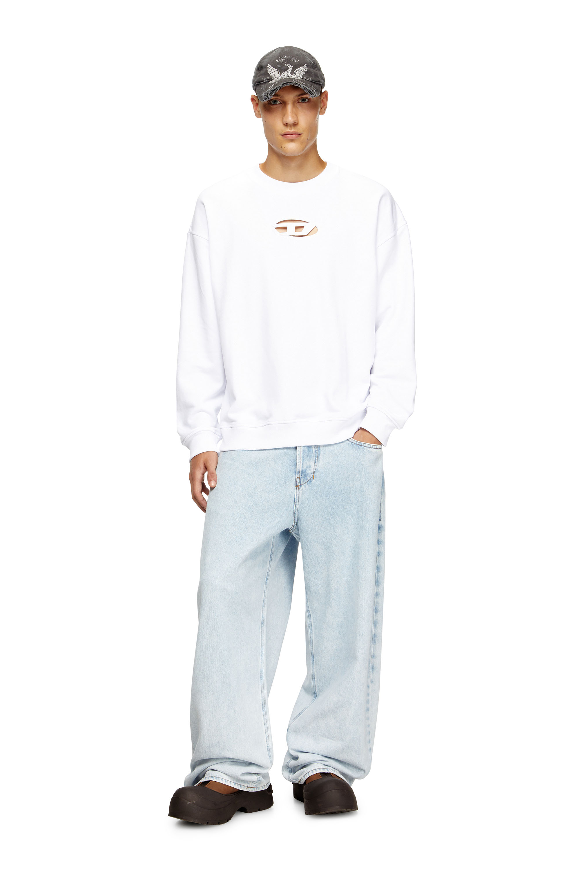 Diesel - S-BOXT-OD, Man's Sweatshirt with cut-out Oval D logo in White - 2