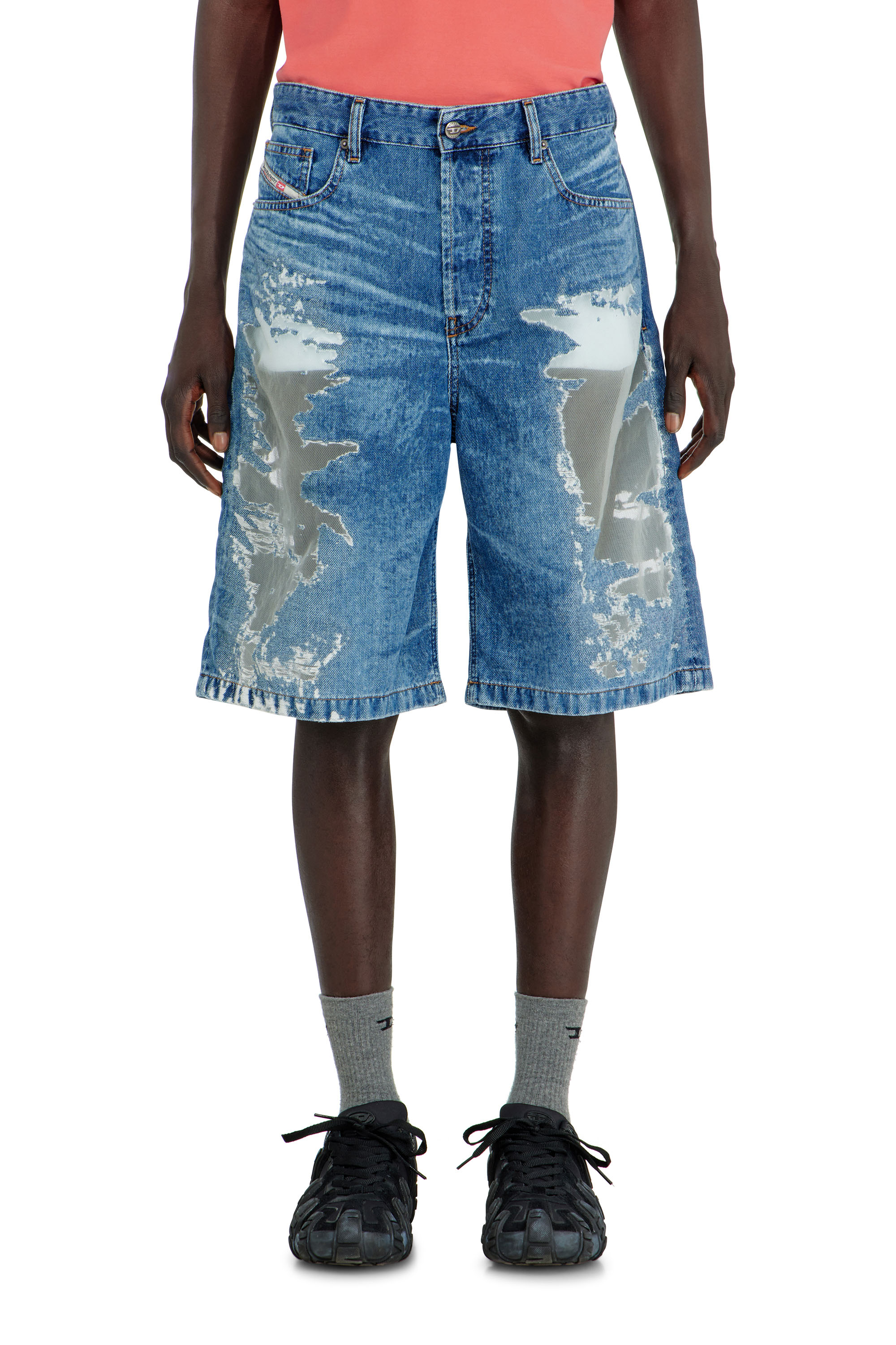 Diesel - PR-DE-SIRE-SHORT, Shorts de denim devor&eacute; Unisex in Azul marino - 4
