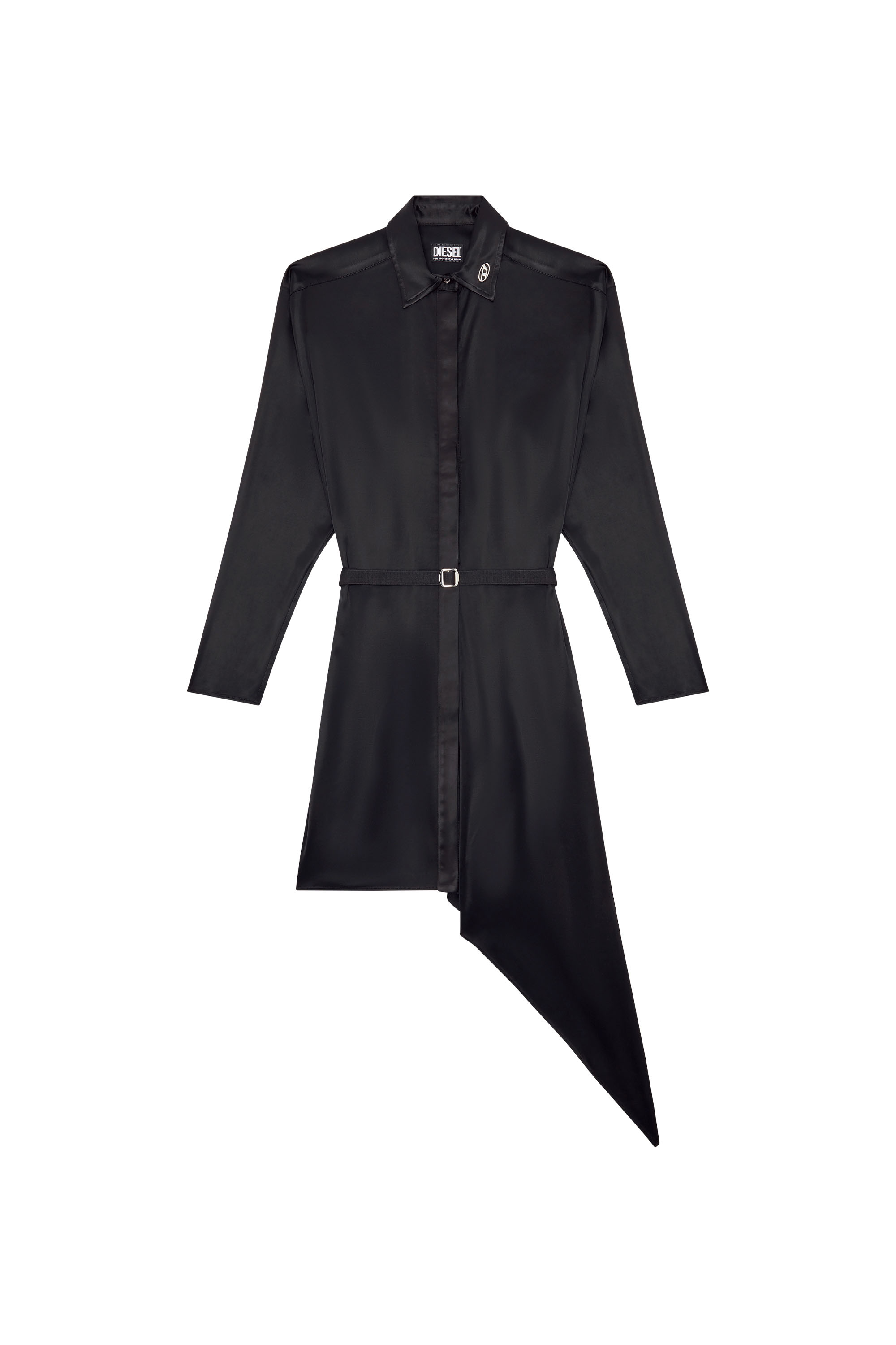 Diesel - D-TRISS, Vestido asim&eacute;trico de sat&eacute;n fluido Mujer in Negro - 2