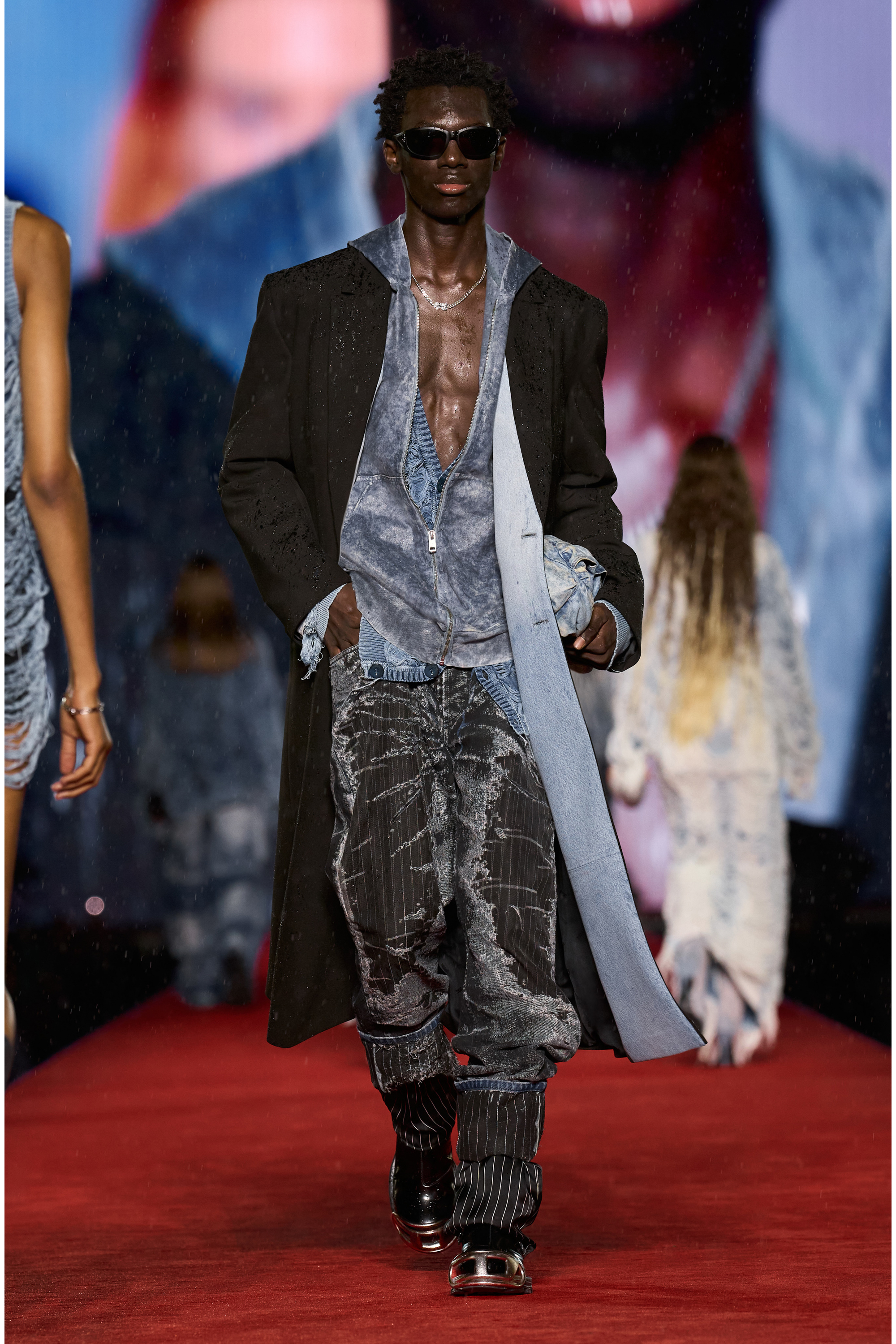 Diesel - J-RITZ, Man's Longline cool wool coat in denim detail in Black - 6