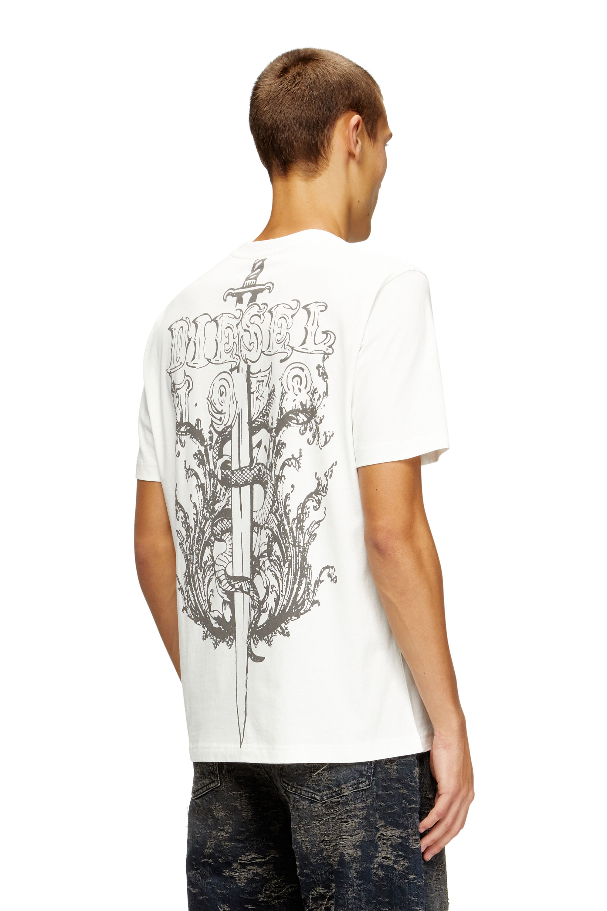 Diesel - T-ADJUST-T10, Male's Cotton t-shirt with graphic print on back in White - 1