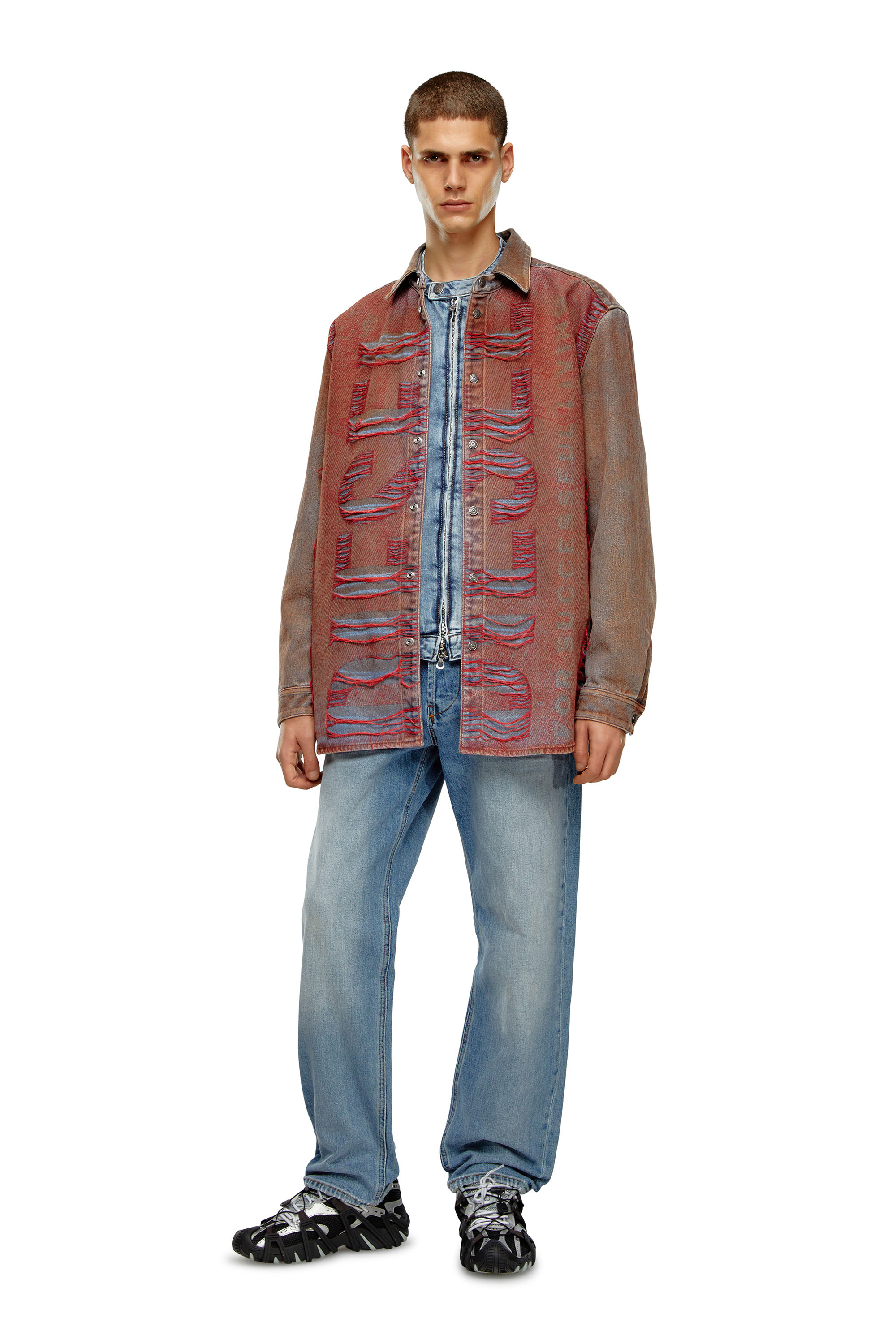 Men's Denim shirt with jacquard logo | Multicolor | Diesel
