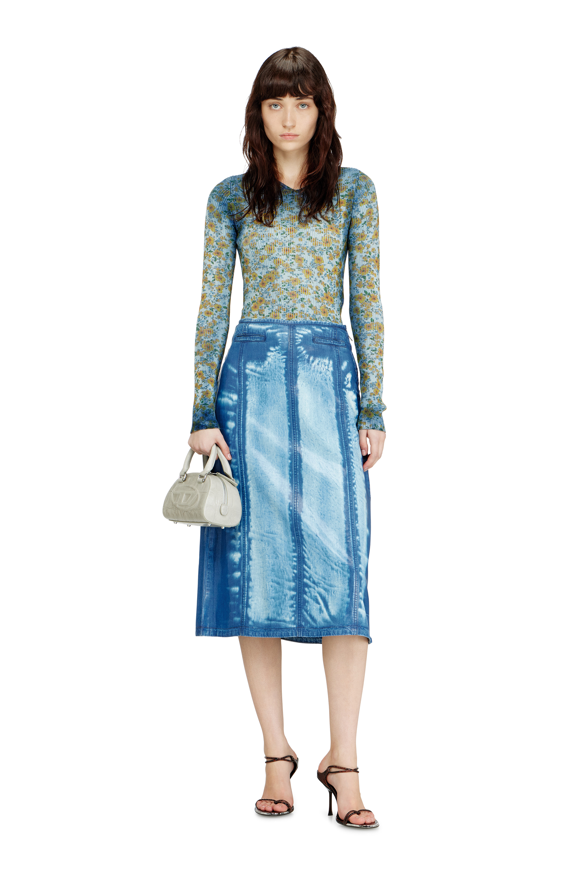 Diesel - 1DR DOME CROSSBODY, Bolso bowling Dome-Mini 1DR en piel efecto cocodrilo Mujer in Gris - 1