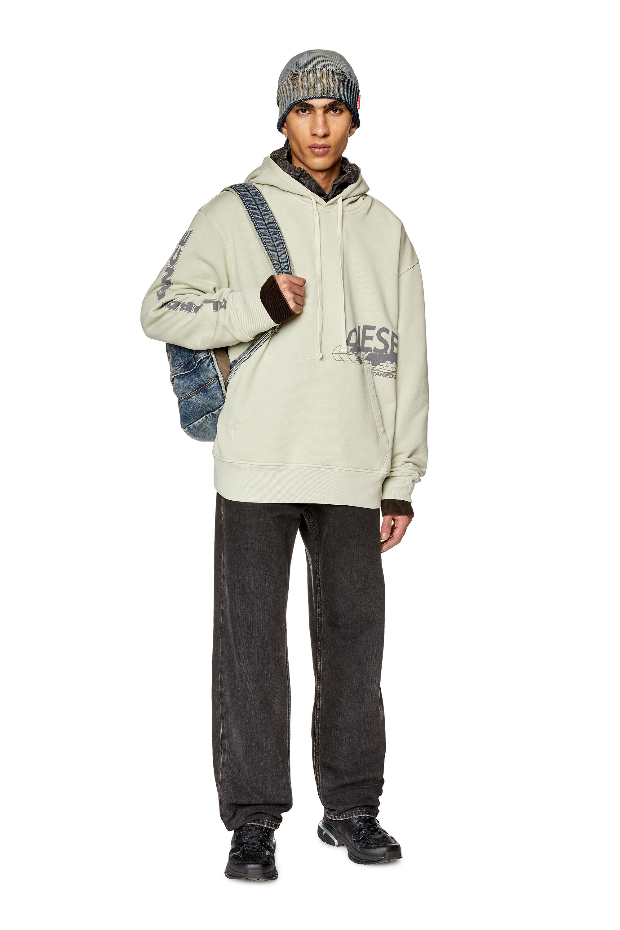 Men's Oversized faded hoodie with graphic print | White | Diesel