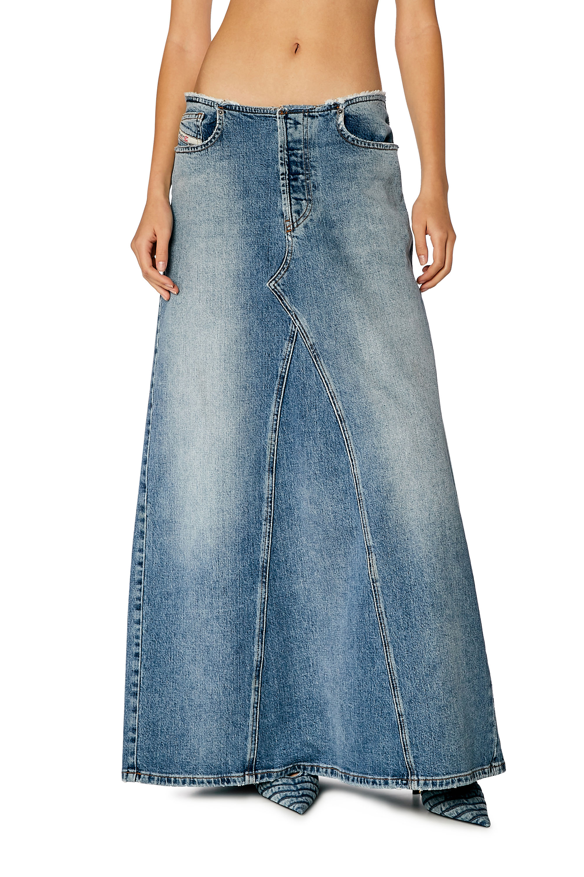 Diesel - DE-PAGO-S, Female's Long skirt in comfort denim in Medium Blue - 1