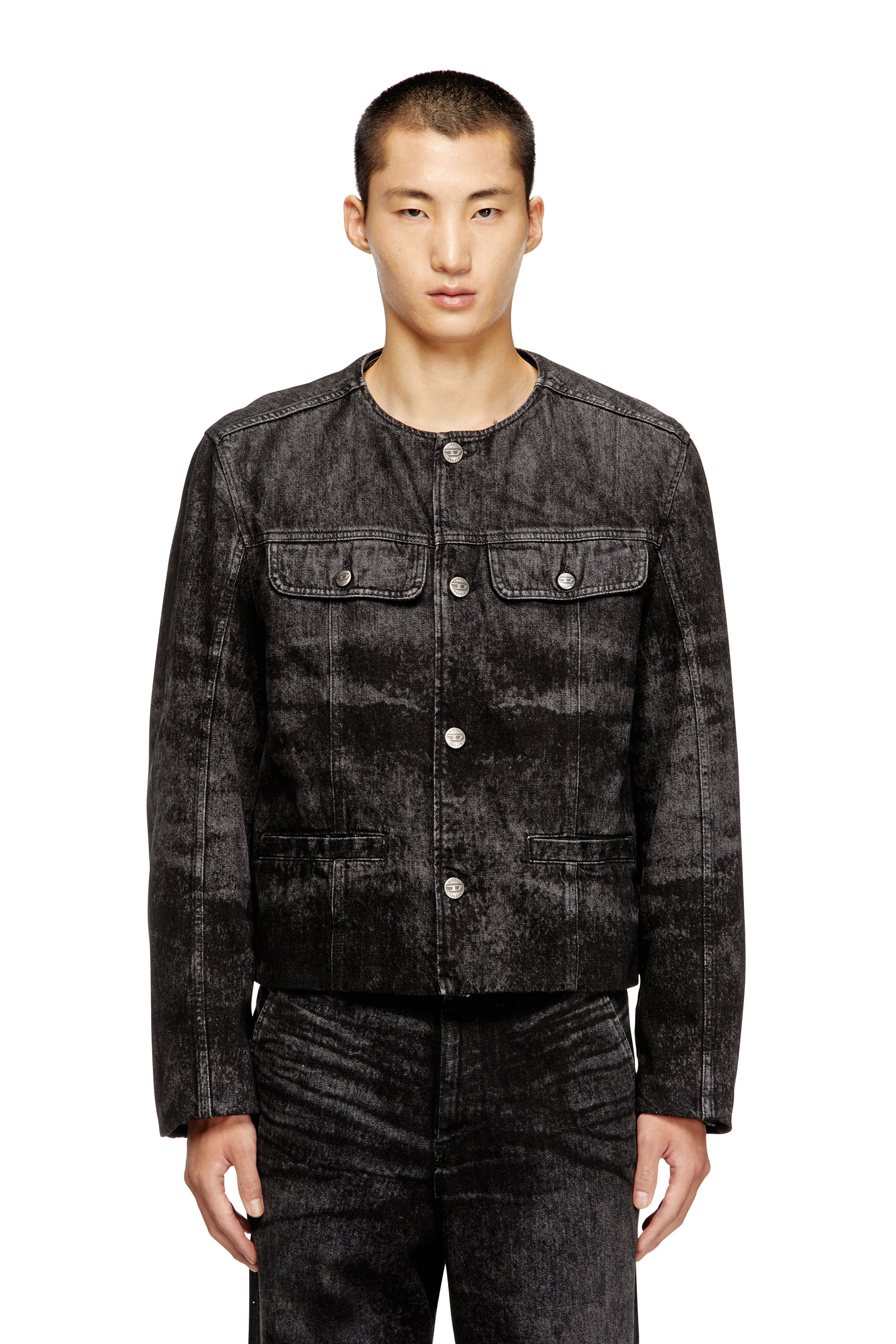 Diesel - D-ABERDEEN-FSH2, Male's Jacket in lasered cotton-hemp denim in Black/Dark Grey - 1