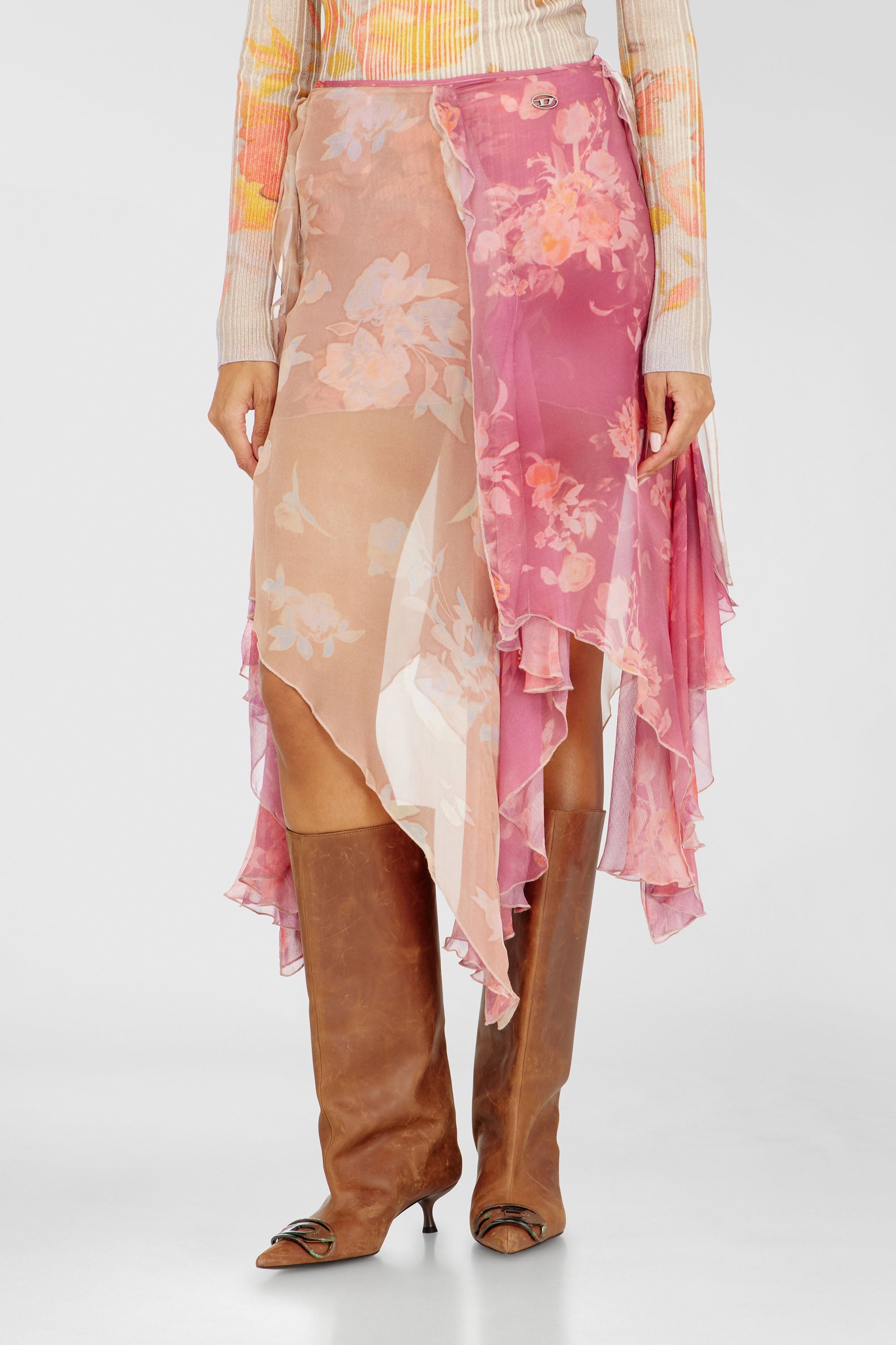 Diesel - O-RIZIA, Female's Asymmetric floral midi skirt in viscose and silk in Pink - 1
