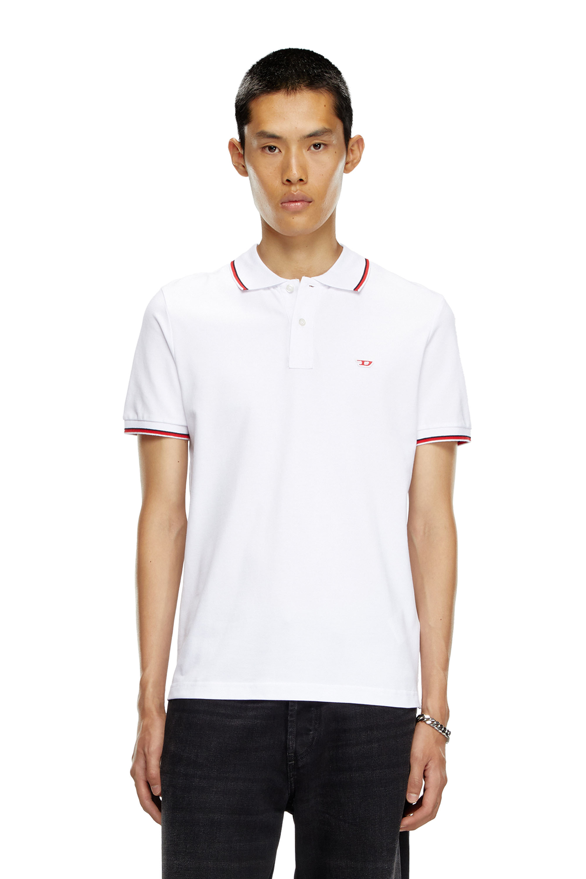 Diesel - T-SMITH-D, Man's Polo shirt with striped trims in White - 3