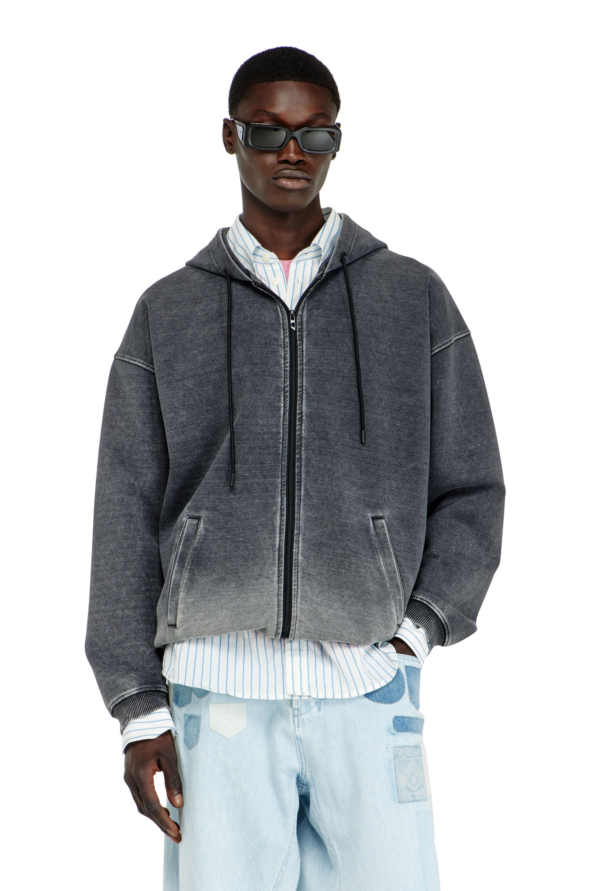 Diesel - S-HERMY-ZIP, Man's Hooded jacket in d&eacute;grad&eacute;-effect scuba in Dark grey - 1