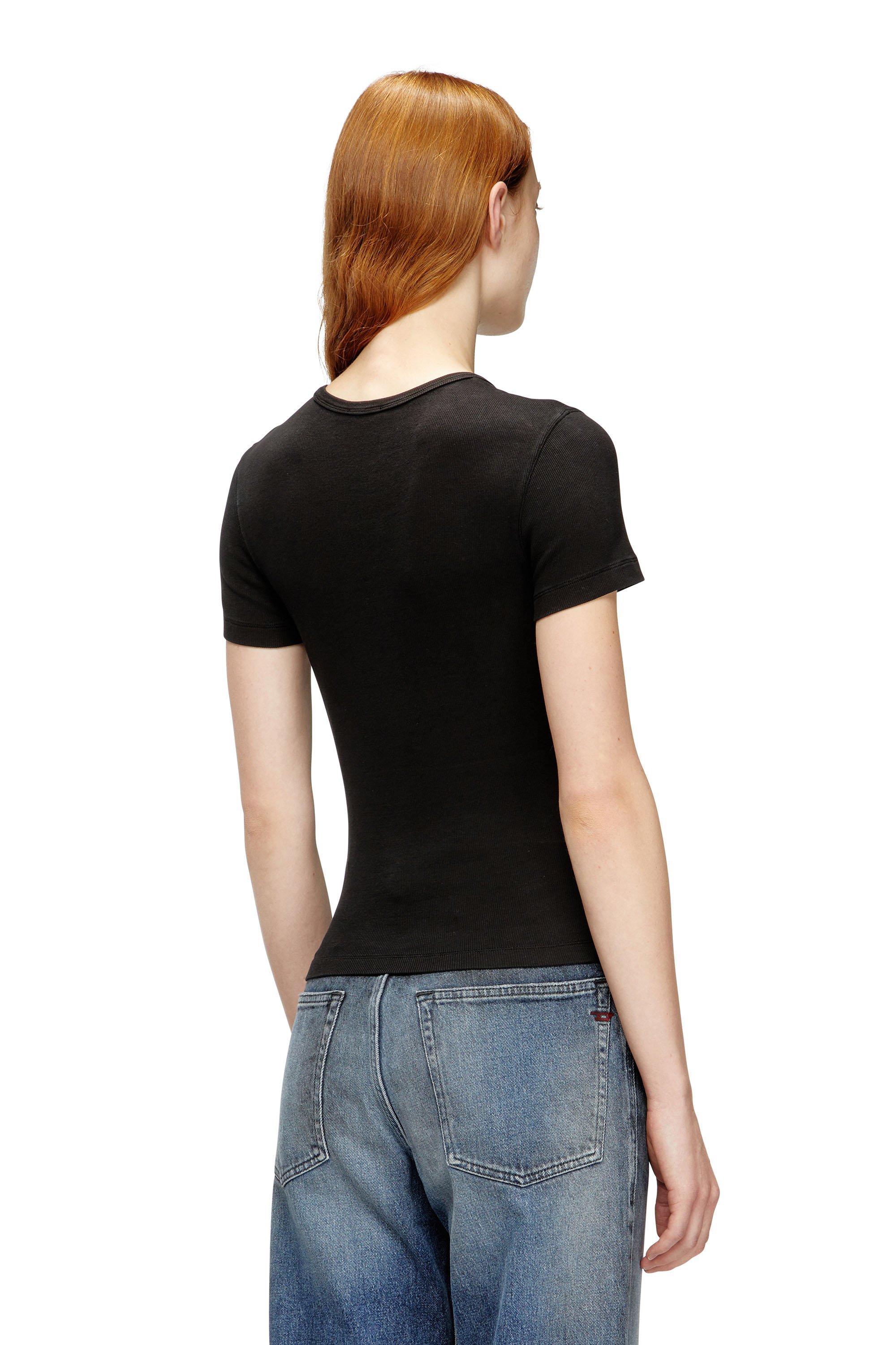 Diesel - T-ELE-LONG-OD, Female's Slim ribbed T-shirt with metallic Oval D in Black - 3