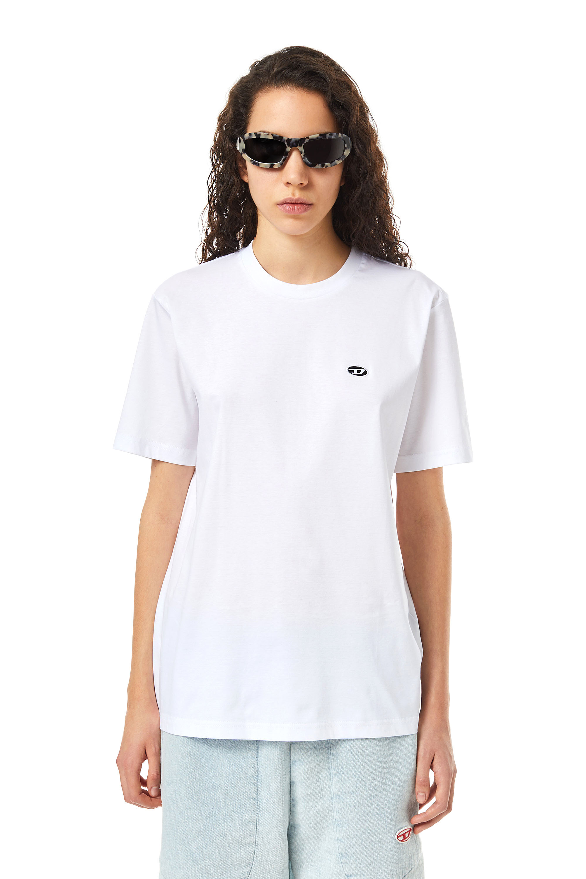 Diesel - T-JUST-DOVAL-PJ, Woman's T-shirt with oval patch in Off White - 3
