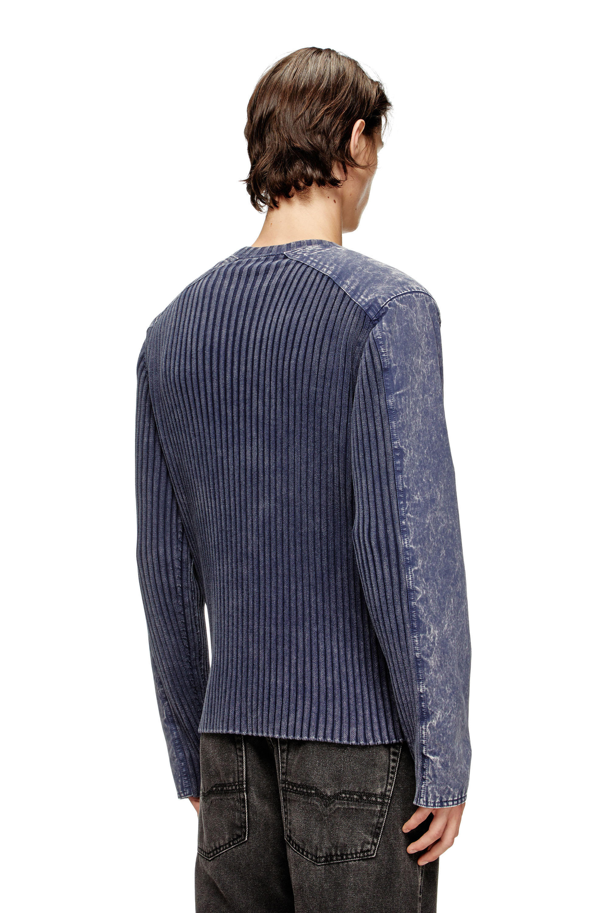 Diesel - K-MATTY, Male's Zip-up cardigan with contrast panels in Blue - 3